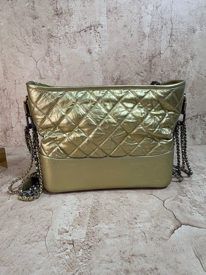 Chanel Metallic Gold Quilted Lambskin Gabrielle Medium Bag