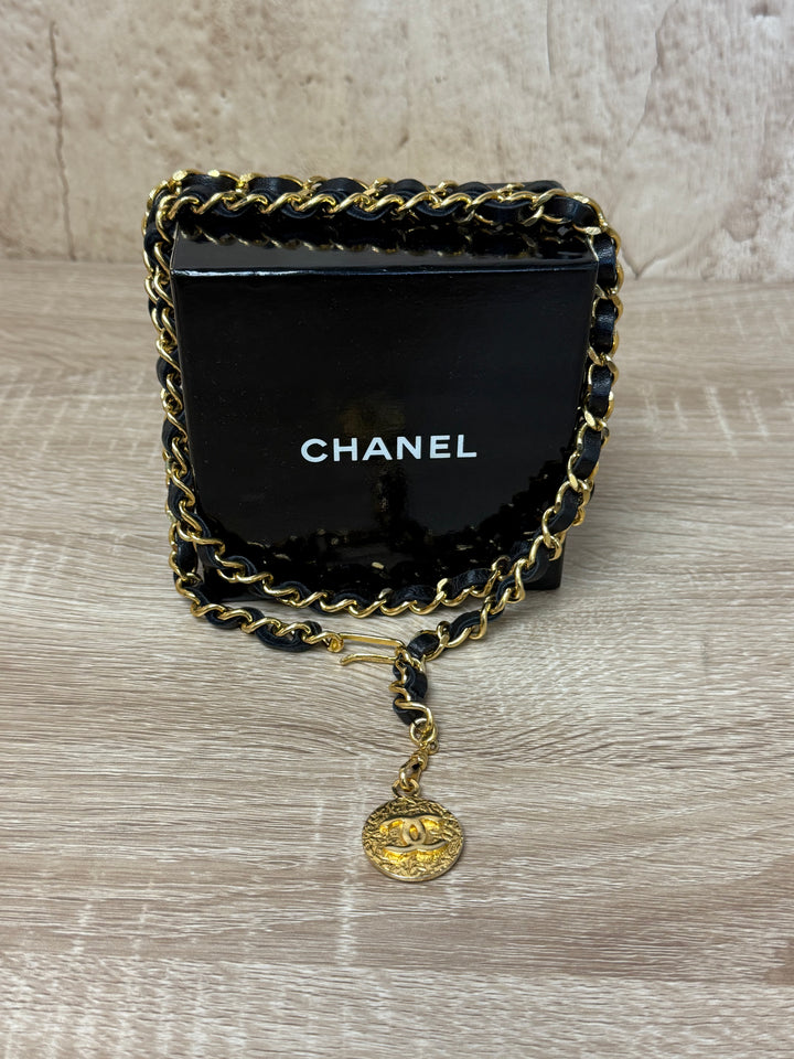 Chanel Vintage Black & Gold Plated Chain Belt