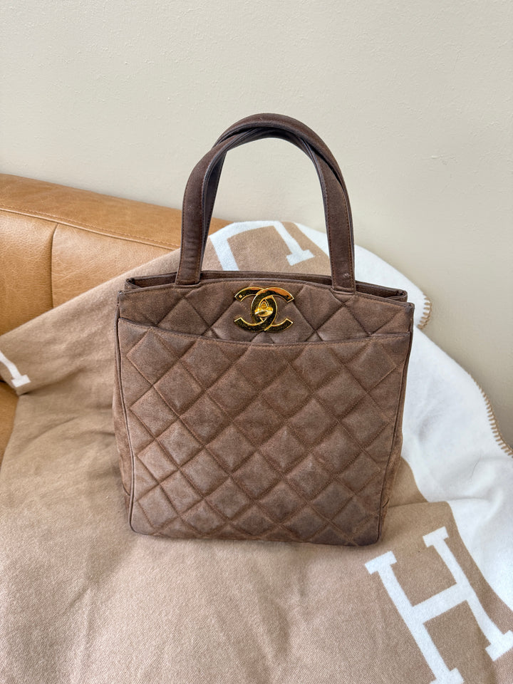 Chanel Brown Quilted Suede Handbag