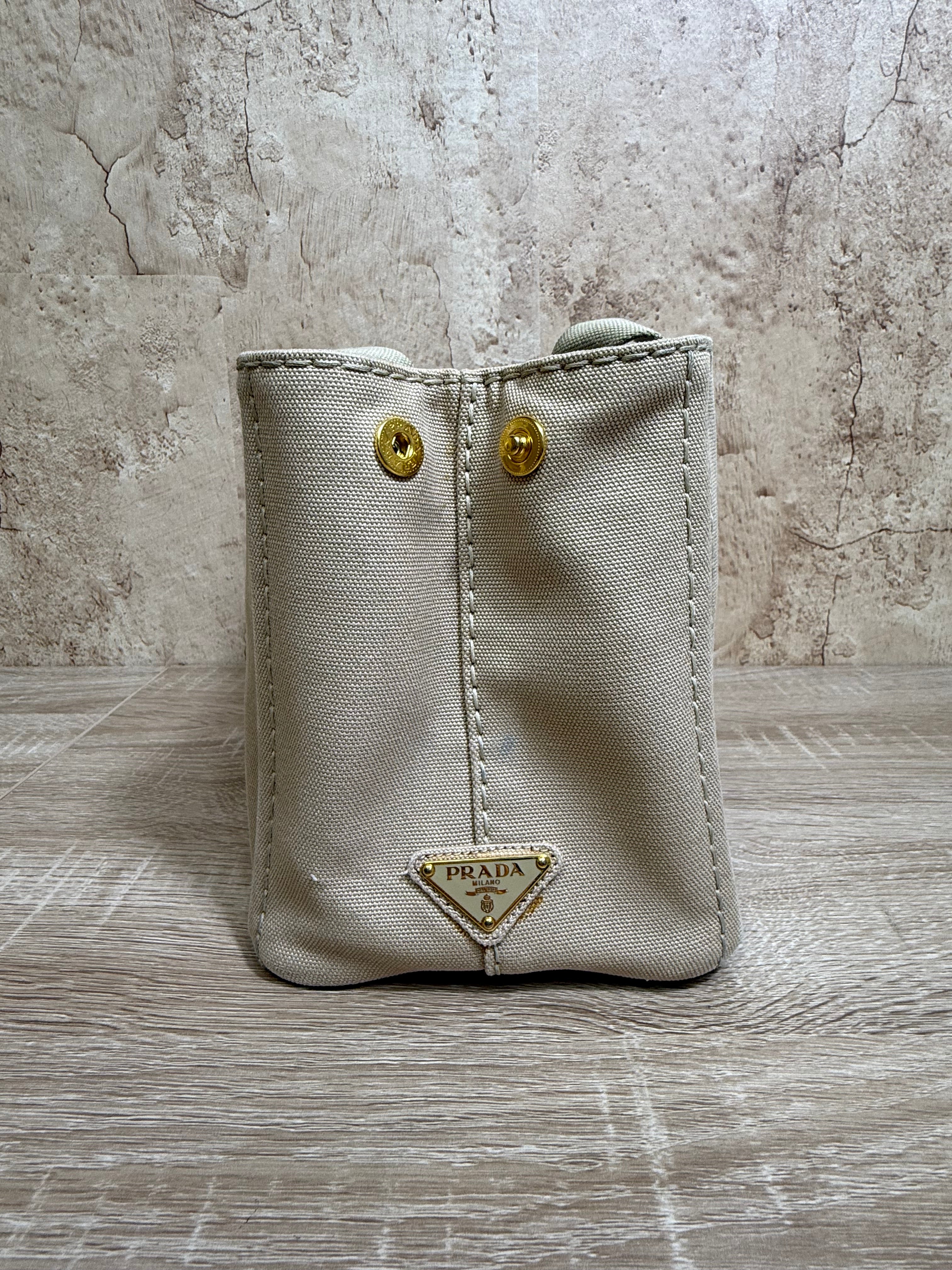 Prada Beige Canvas Small Canapa 2way Bag