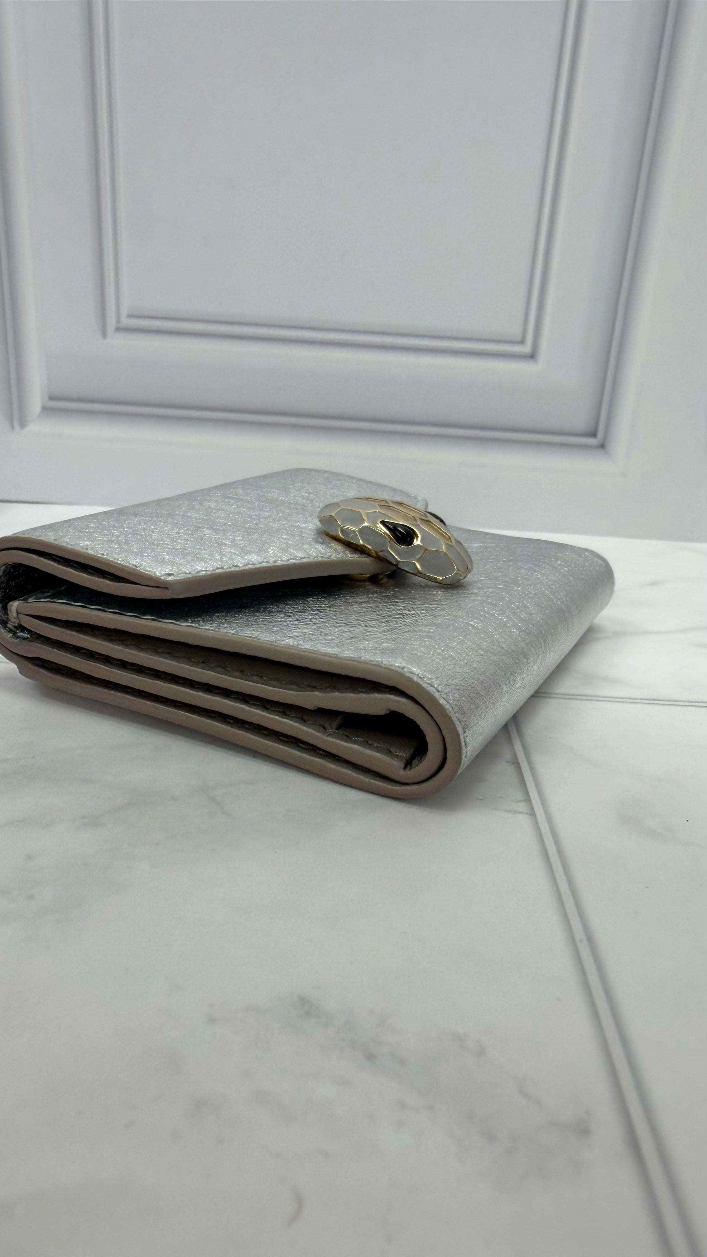 *DONS DROP* Bvlgari Silver Leather Serpenti Forever Compact Wallet