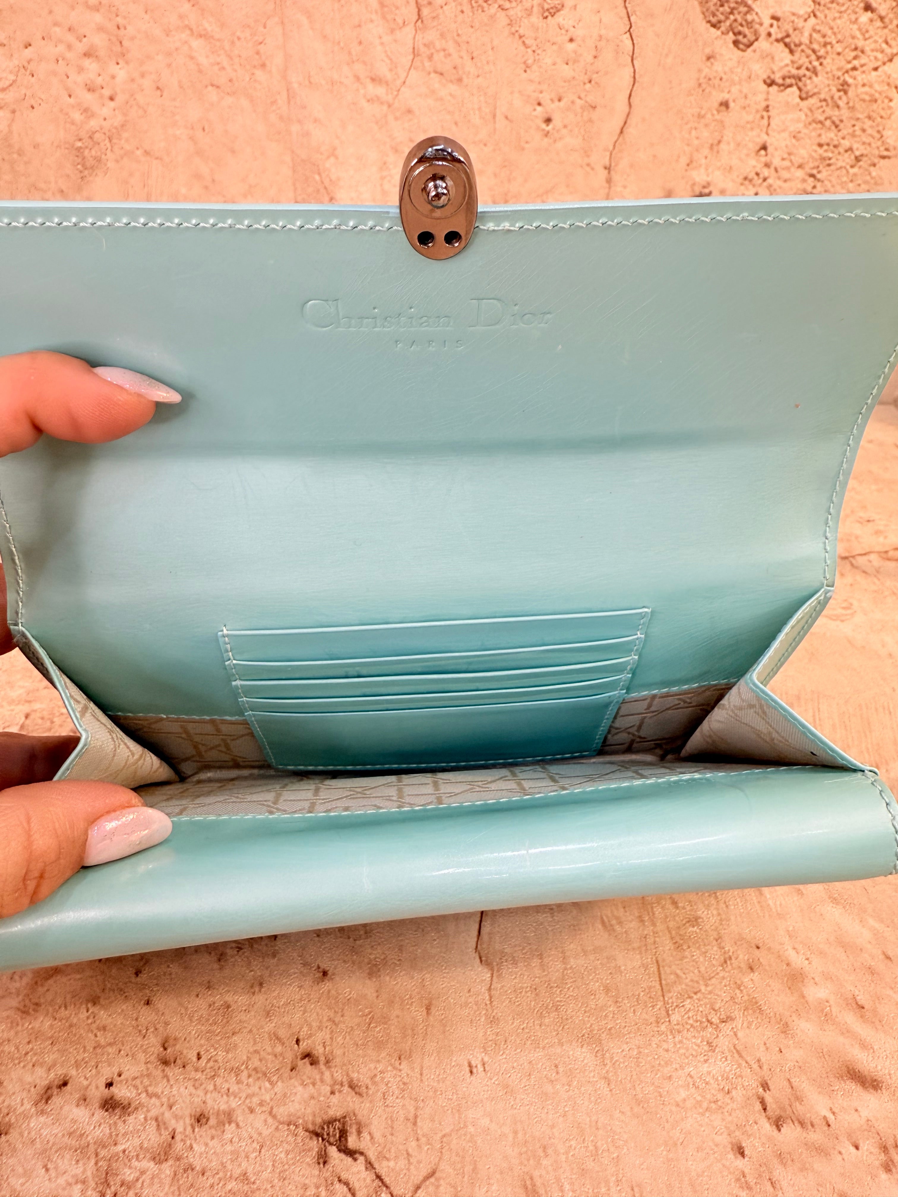 Christian Dior Turquoise Patent Leather Long Wallet