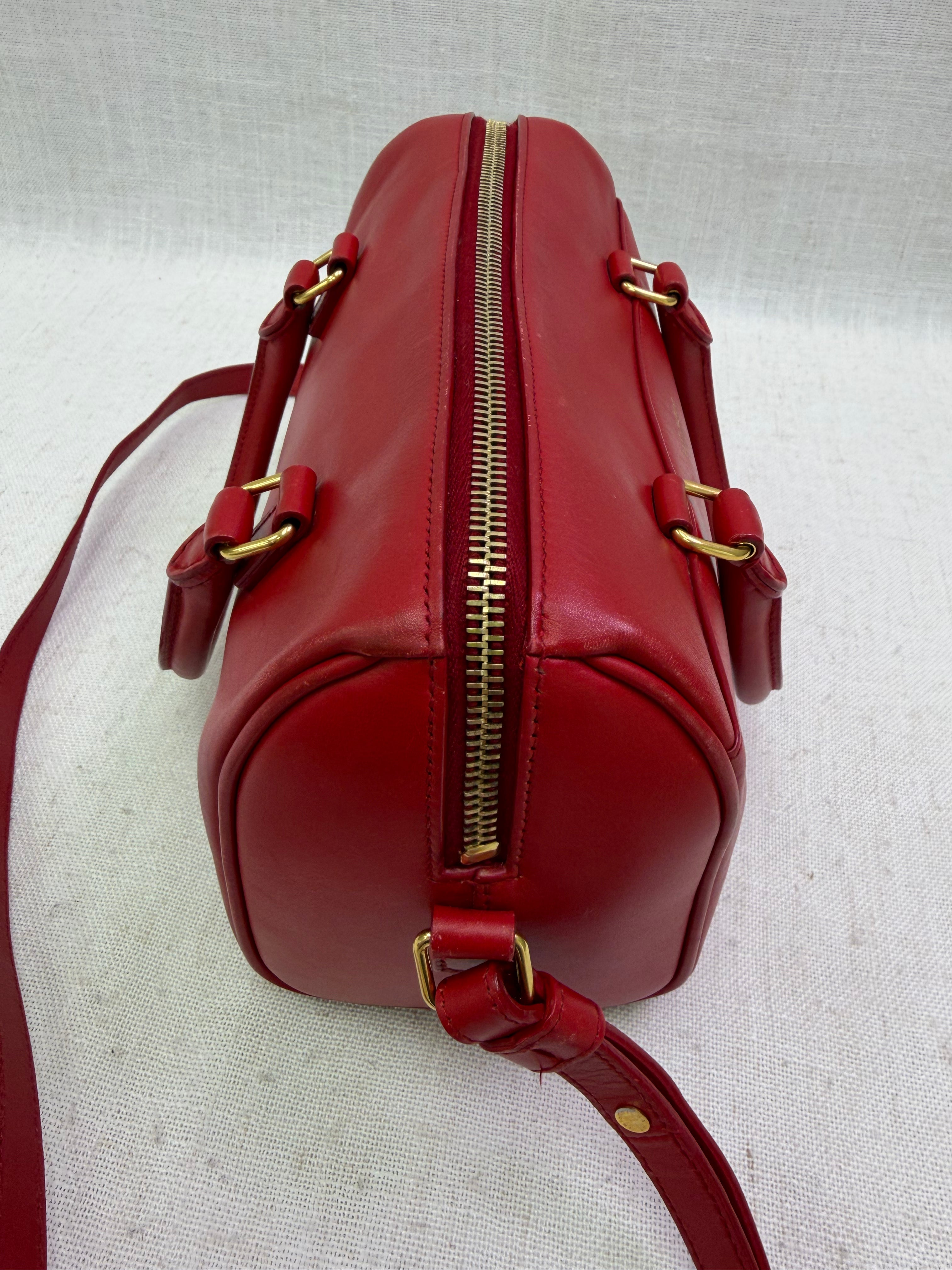 Saint Laurent YSL Red Smooth Leather Baby Duffle Bag