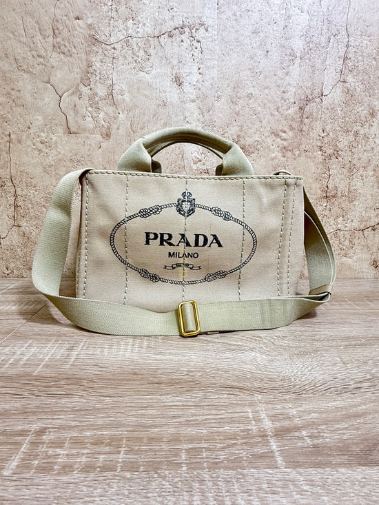 Prada Beige Canvas Small Canapa 2way Bag