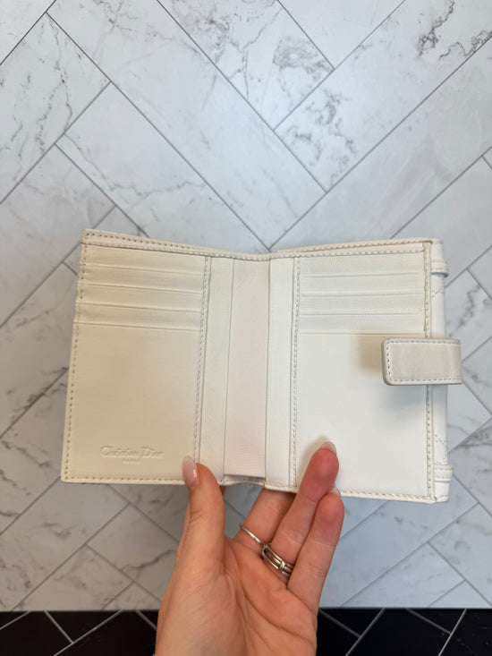 Christian Dior White Cannage Leather Compact Wallet