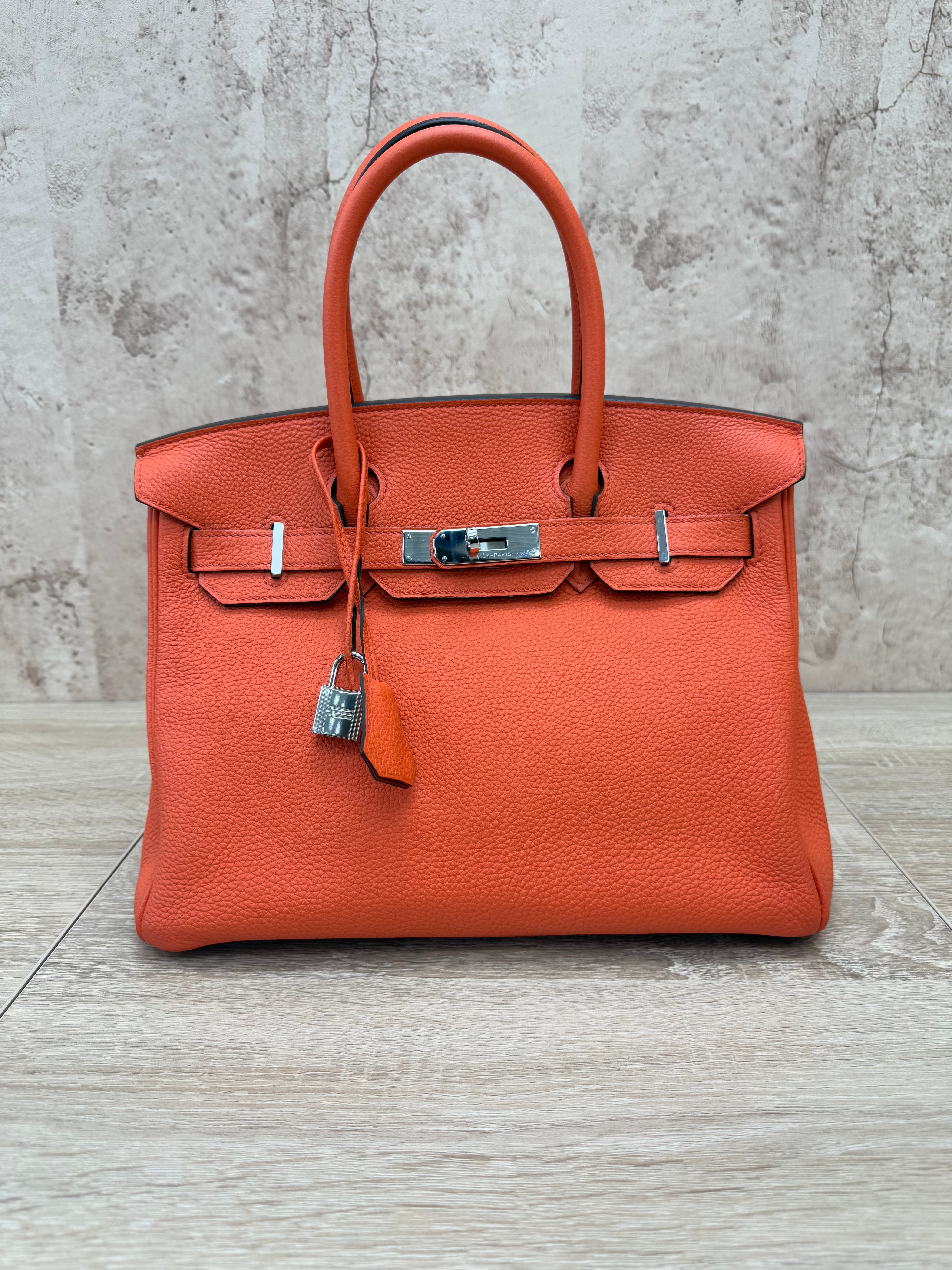 Hermes Orange Poppy Togo Leather Birkin 30 with Palladium Hardware