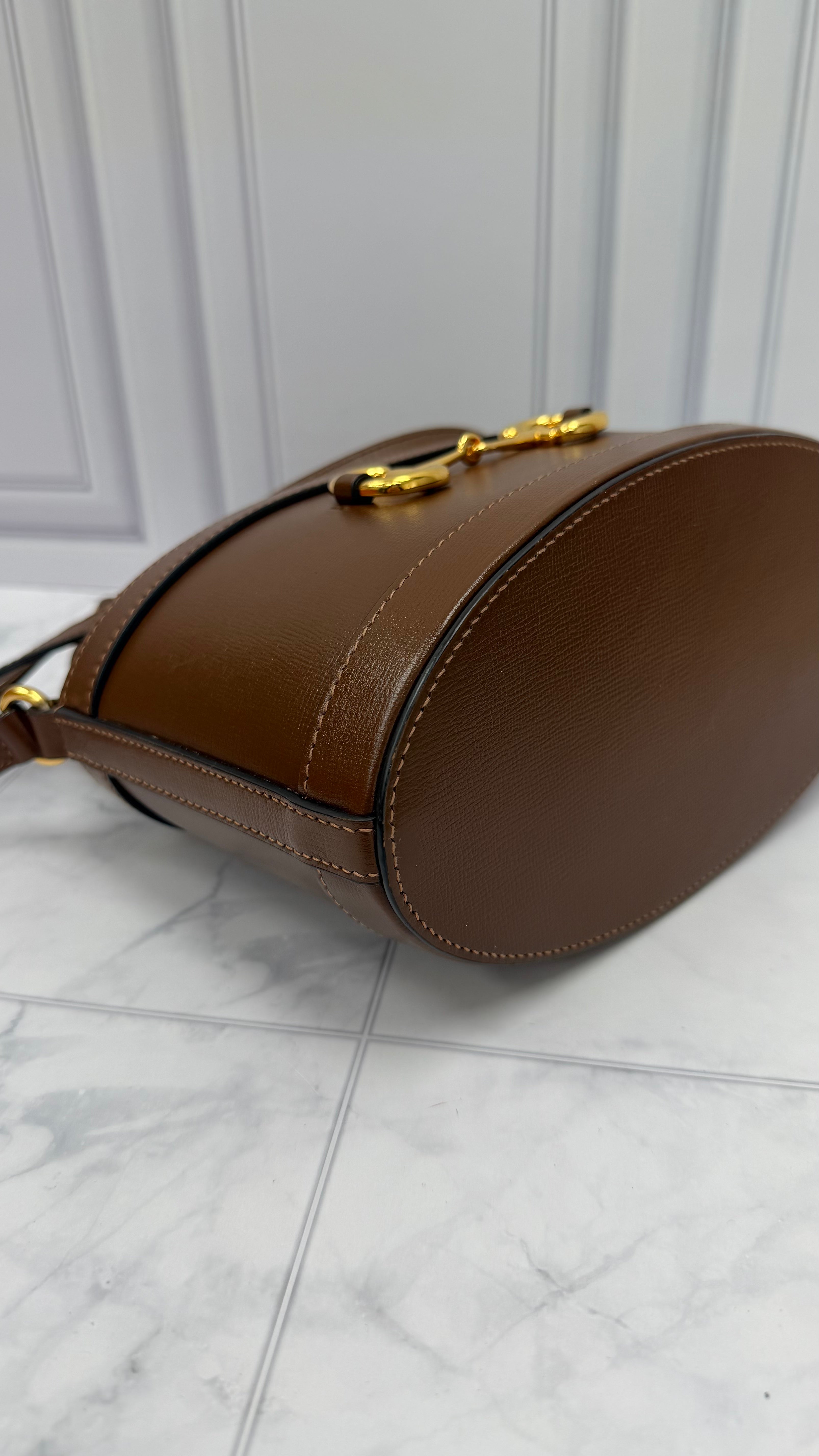 *DONS DROP*  Gucci Brown GG Canvas & Leather 1955 Drawstring Bucket Crossbody