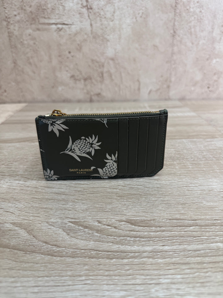 Saint Laurent YSL Green Leather Pineapple Zip Card Coin Case