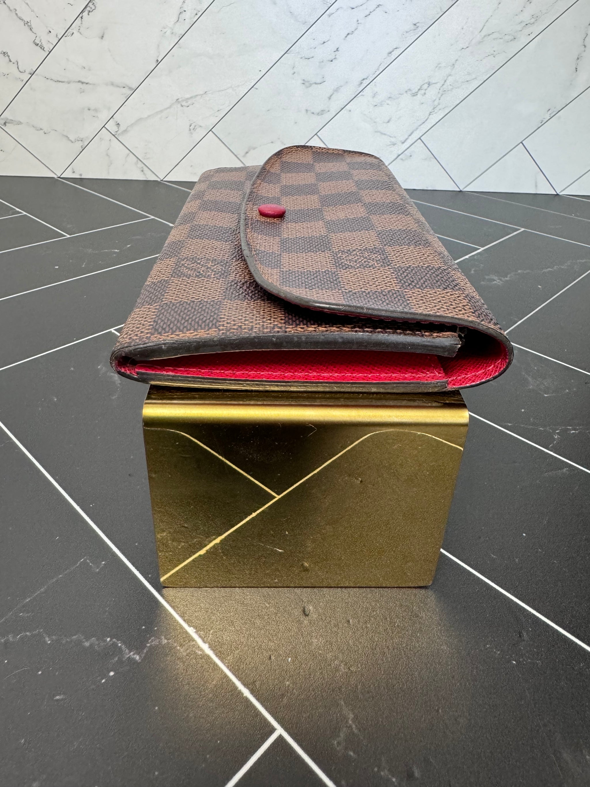 Louis Vuitton Damier Ebene & Red Emilie Wallet