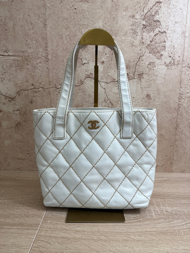 Chanel White Calfskin Wild Stitch Tote Bag