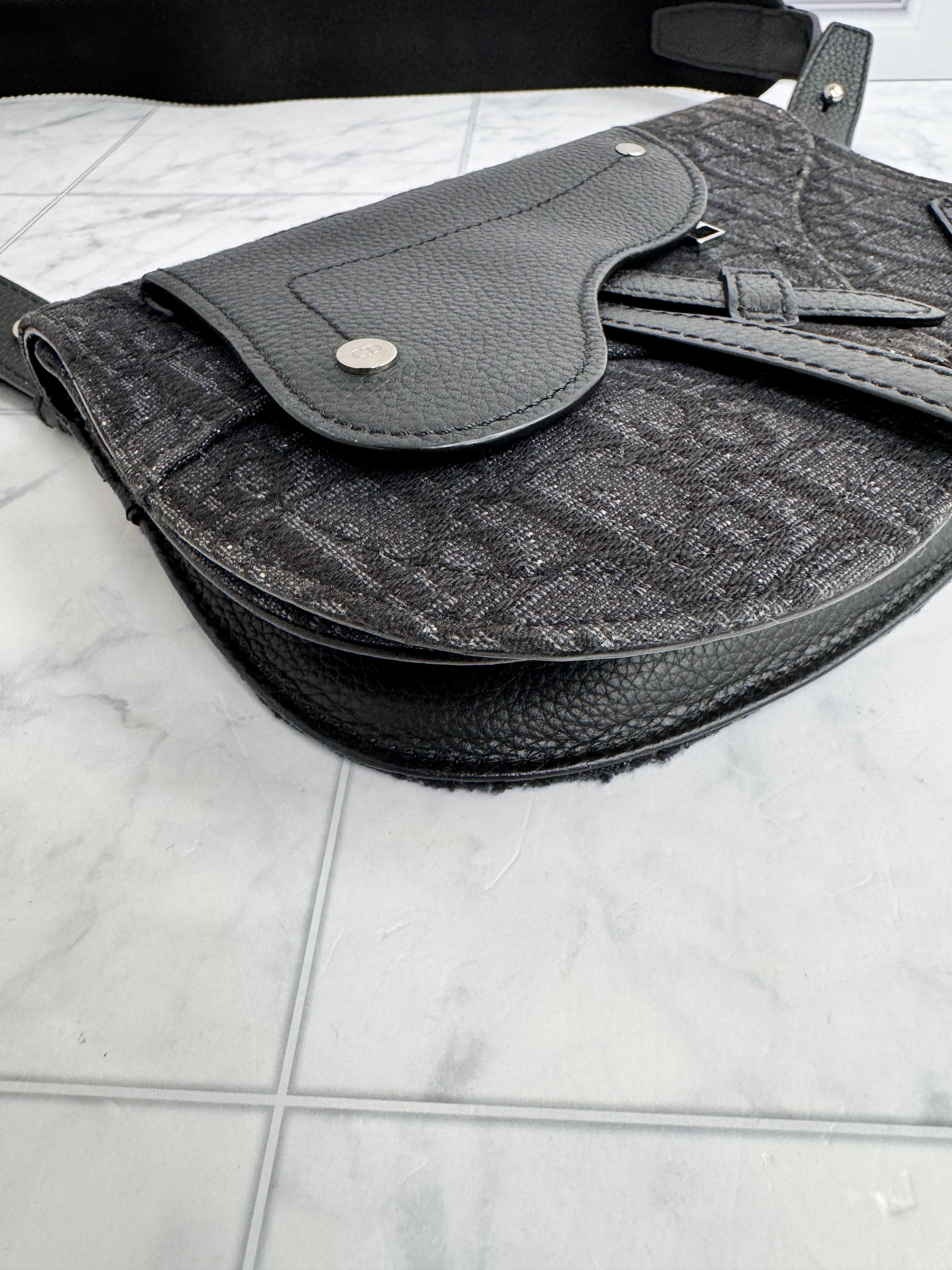 Christian Dior Black Denim Oblique Saddle Messenger Crossbody Bag