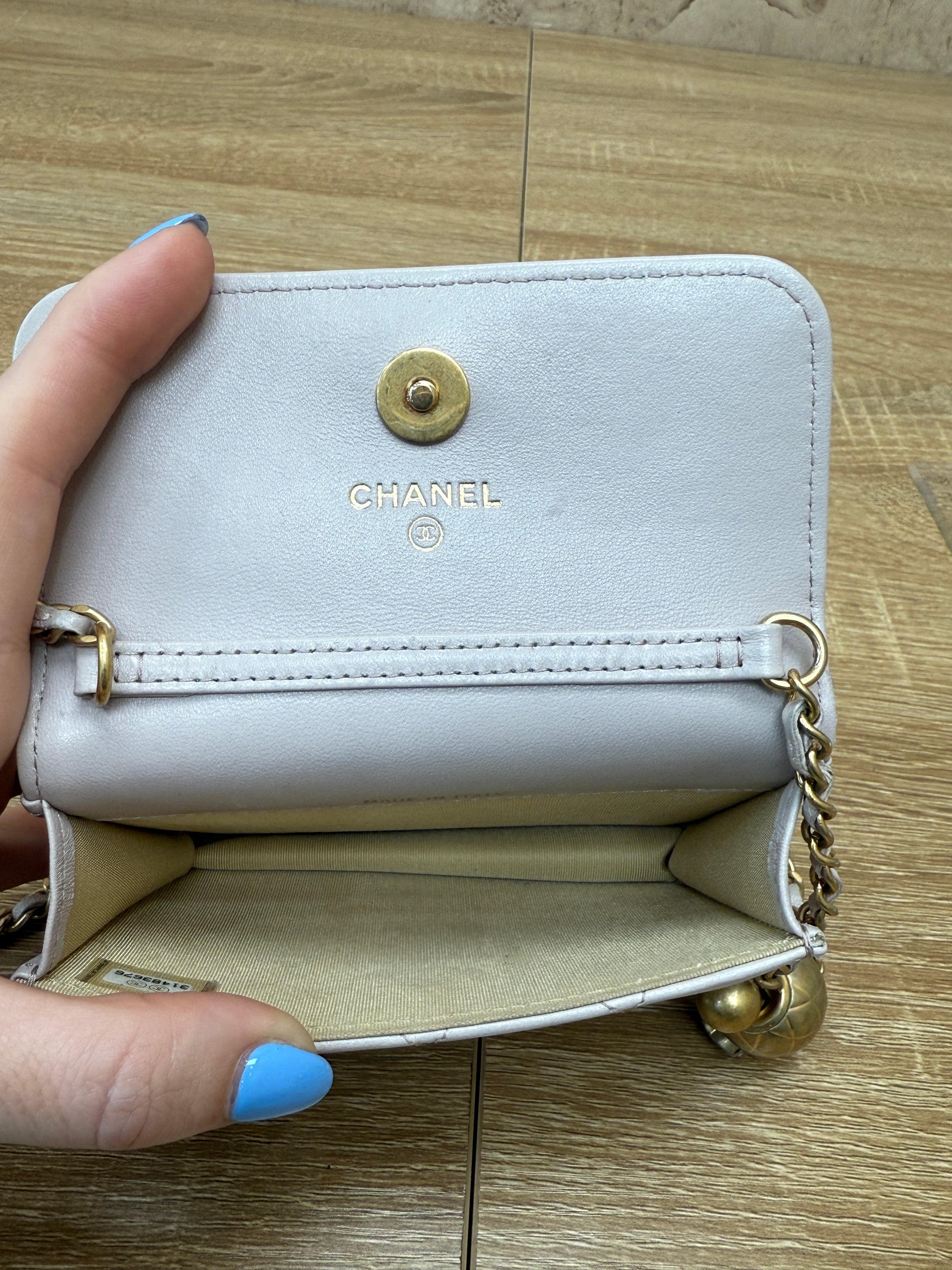 Chanel Taupe Quilted Calfskin Mini Pearl Crush Flap Clutch with Chain