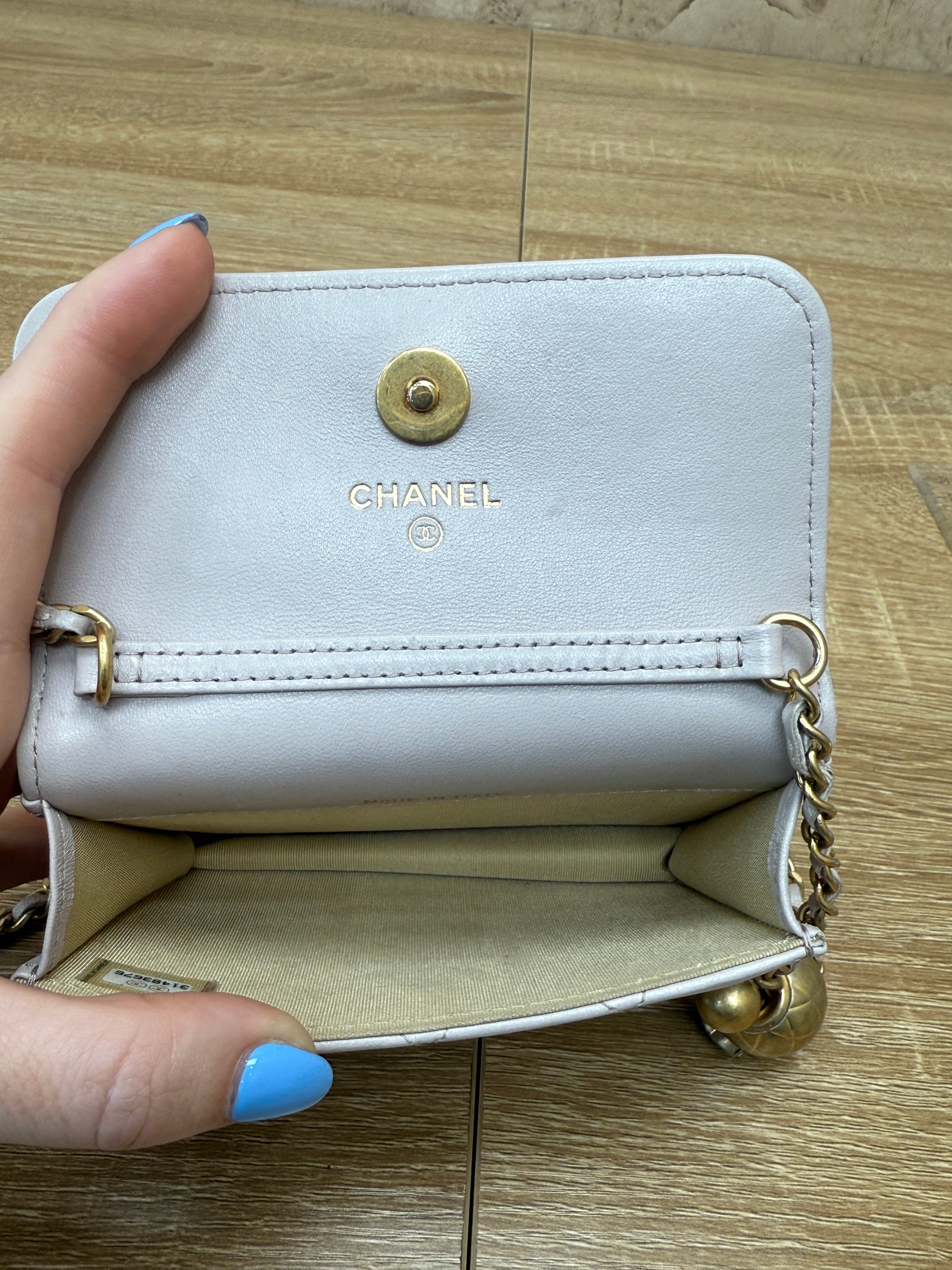 Chanel Taupe Quilted Calfskin Mini Pearl Crush Flap Clutch with Chain