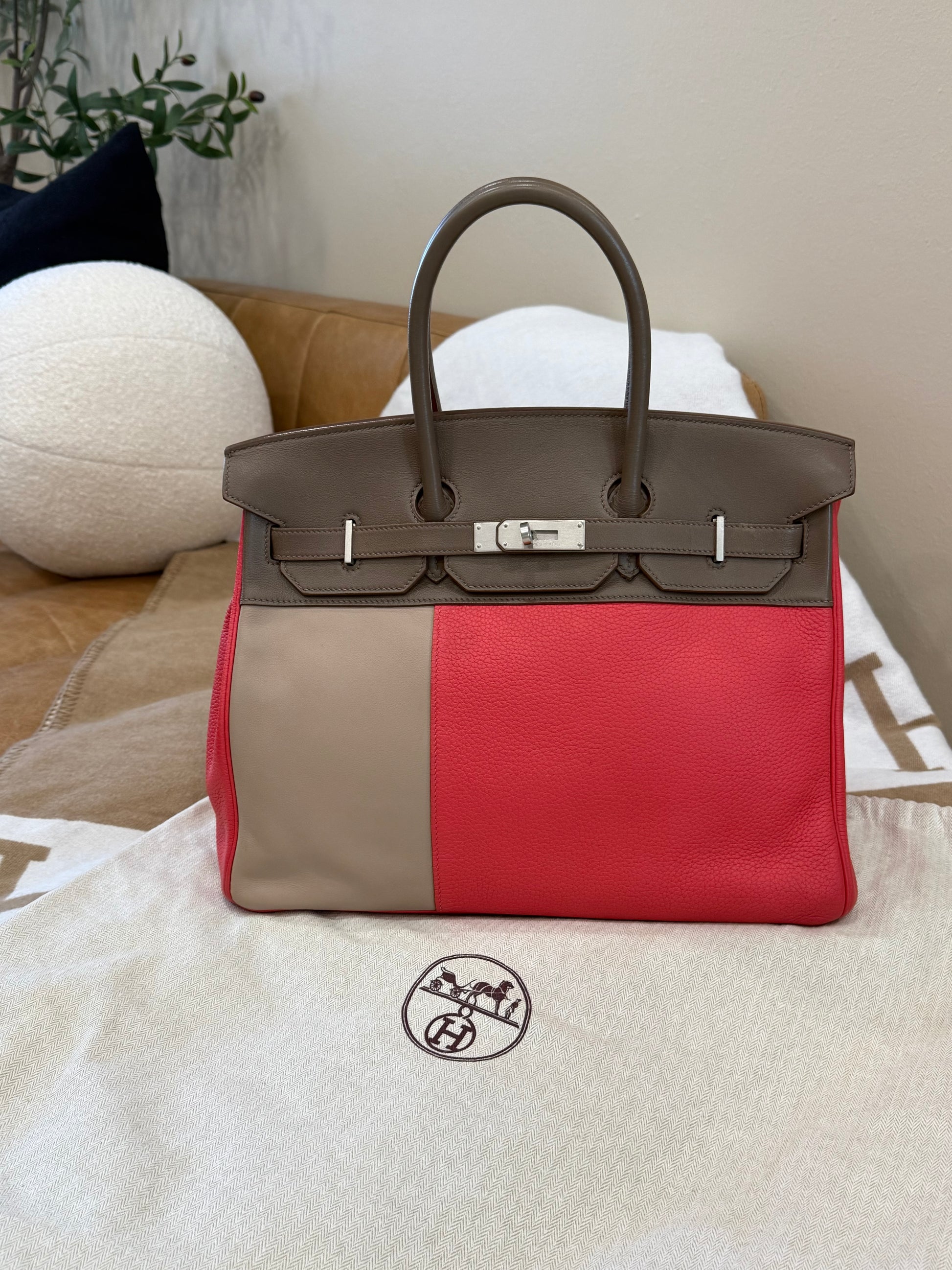 Hermes Etoupe Rose Cascade Leather Birkin 35