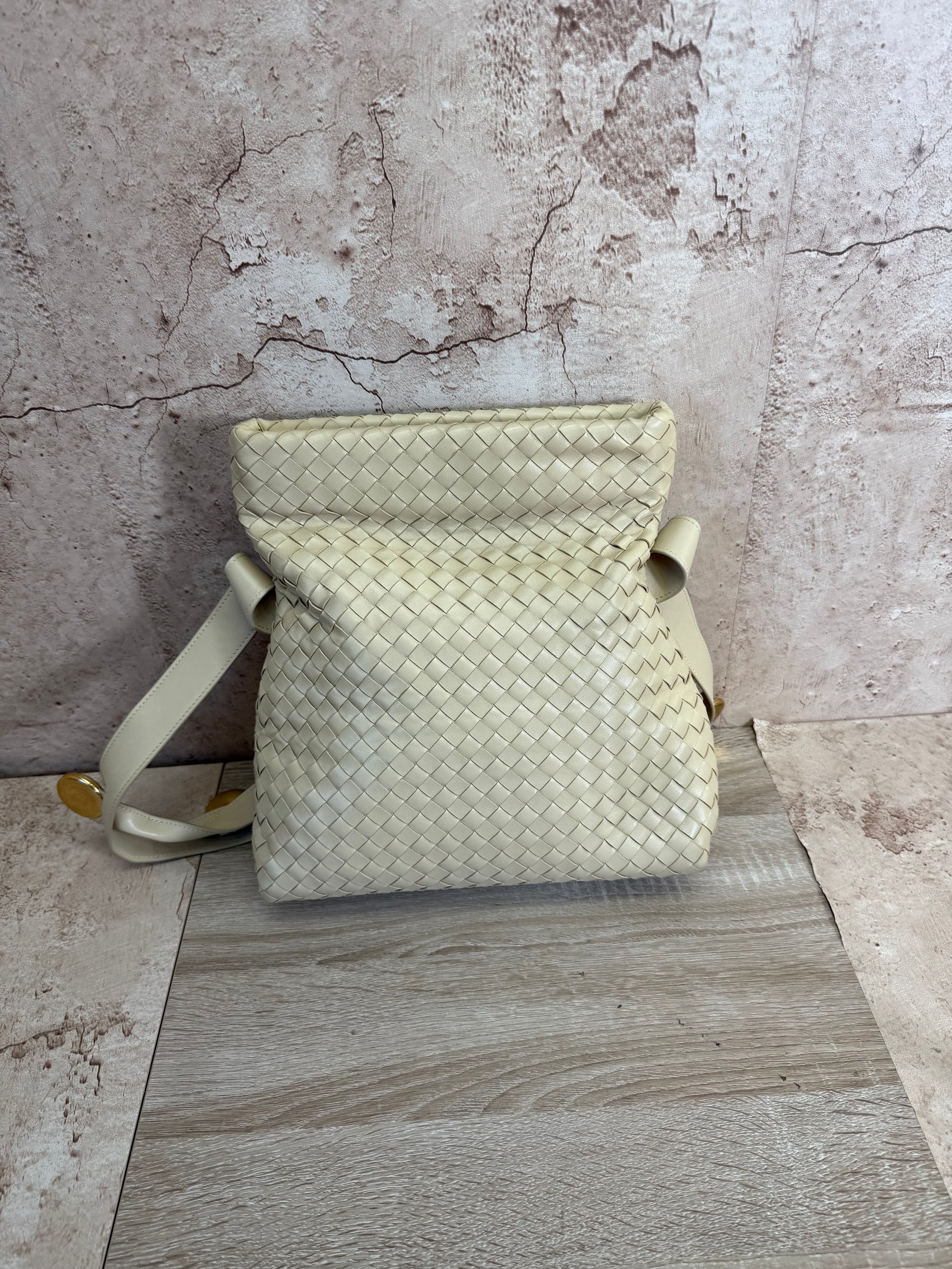 Bottega Veneta Cream Leather Crossbody with Medallions