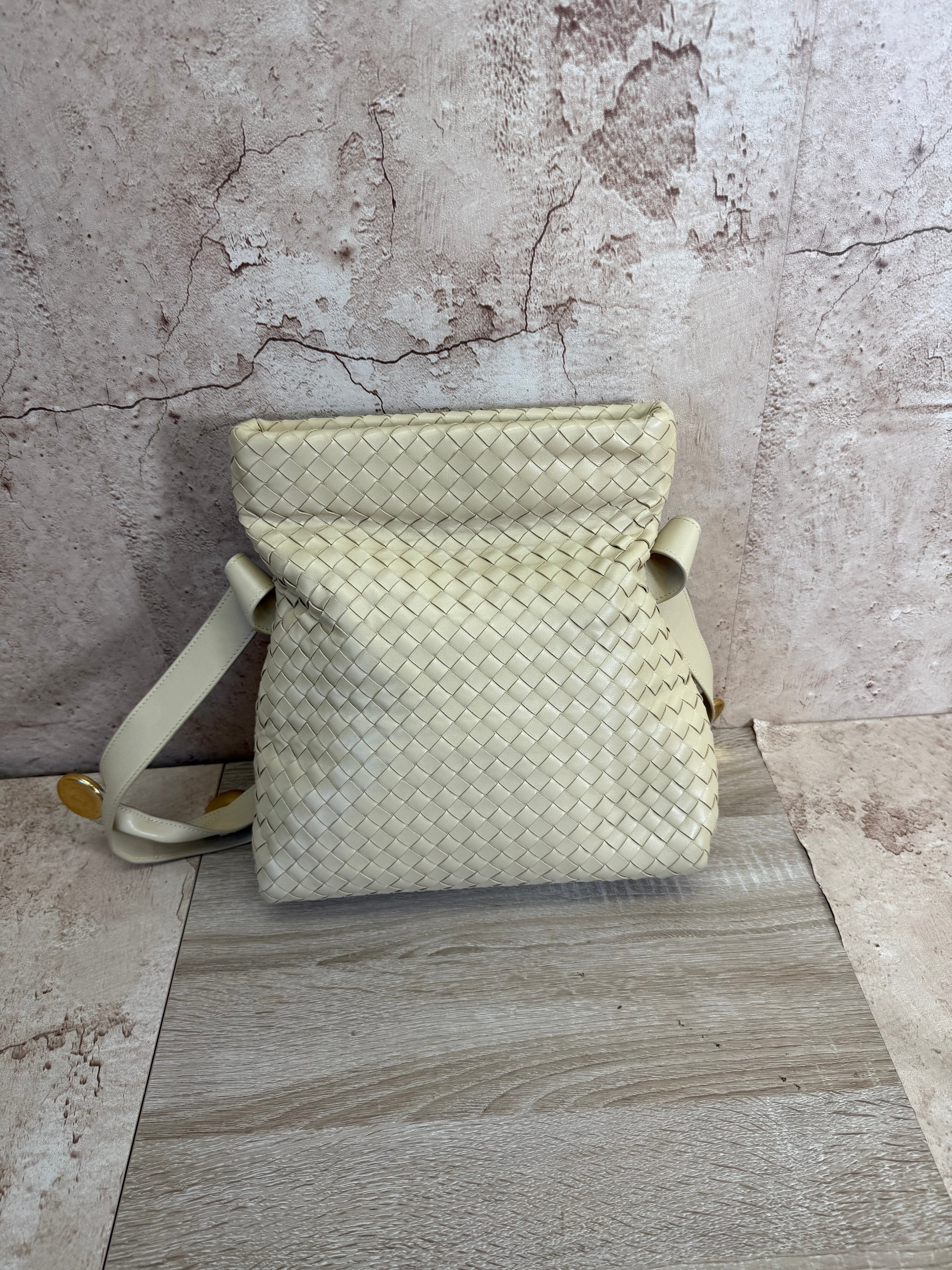 Bottega Veneta Cream Leather Crossbody with Medallions