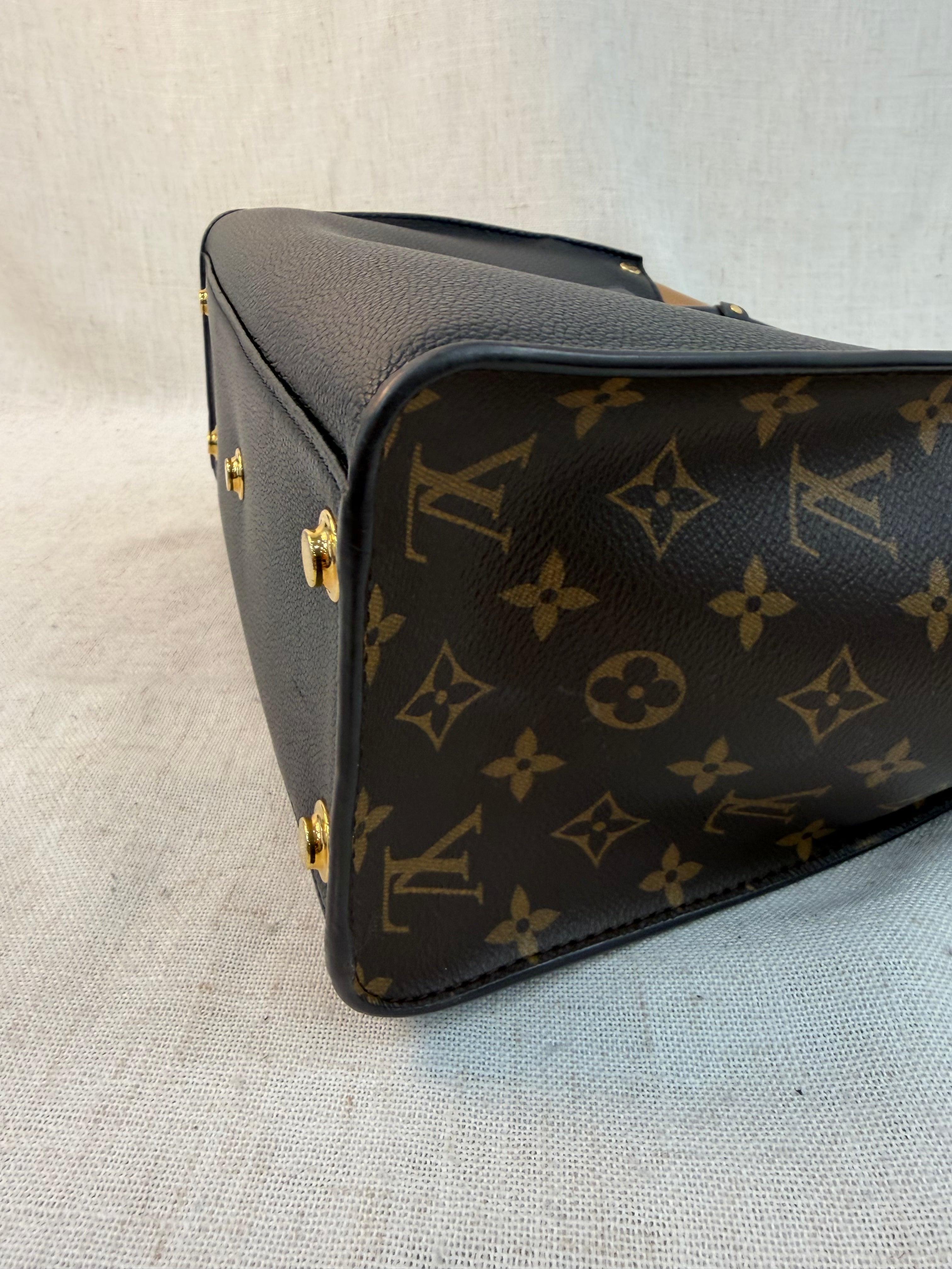 Louis Vuitton Monogram Black & Tan Leather On My Side MM Tote