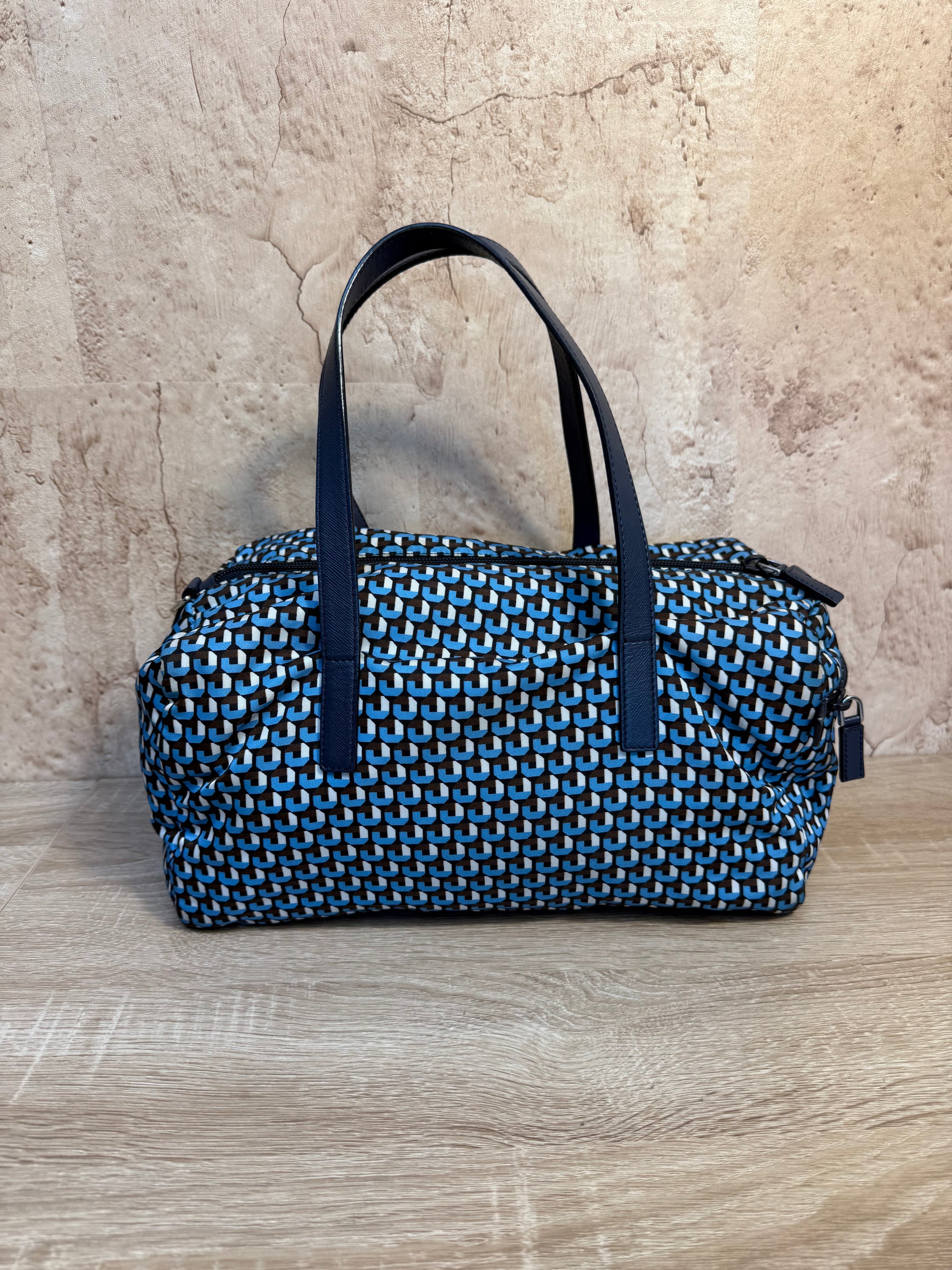 Prada Blue Tessuto Nylon Boston Bag