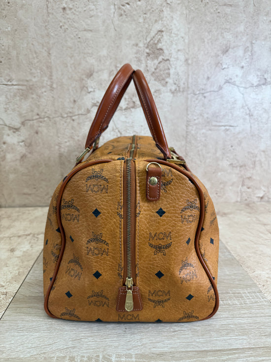 MCM Brown Leather Boston Bag