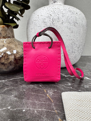 Hermes Rose Mexico Leather Sac Shopping Bag Charm