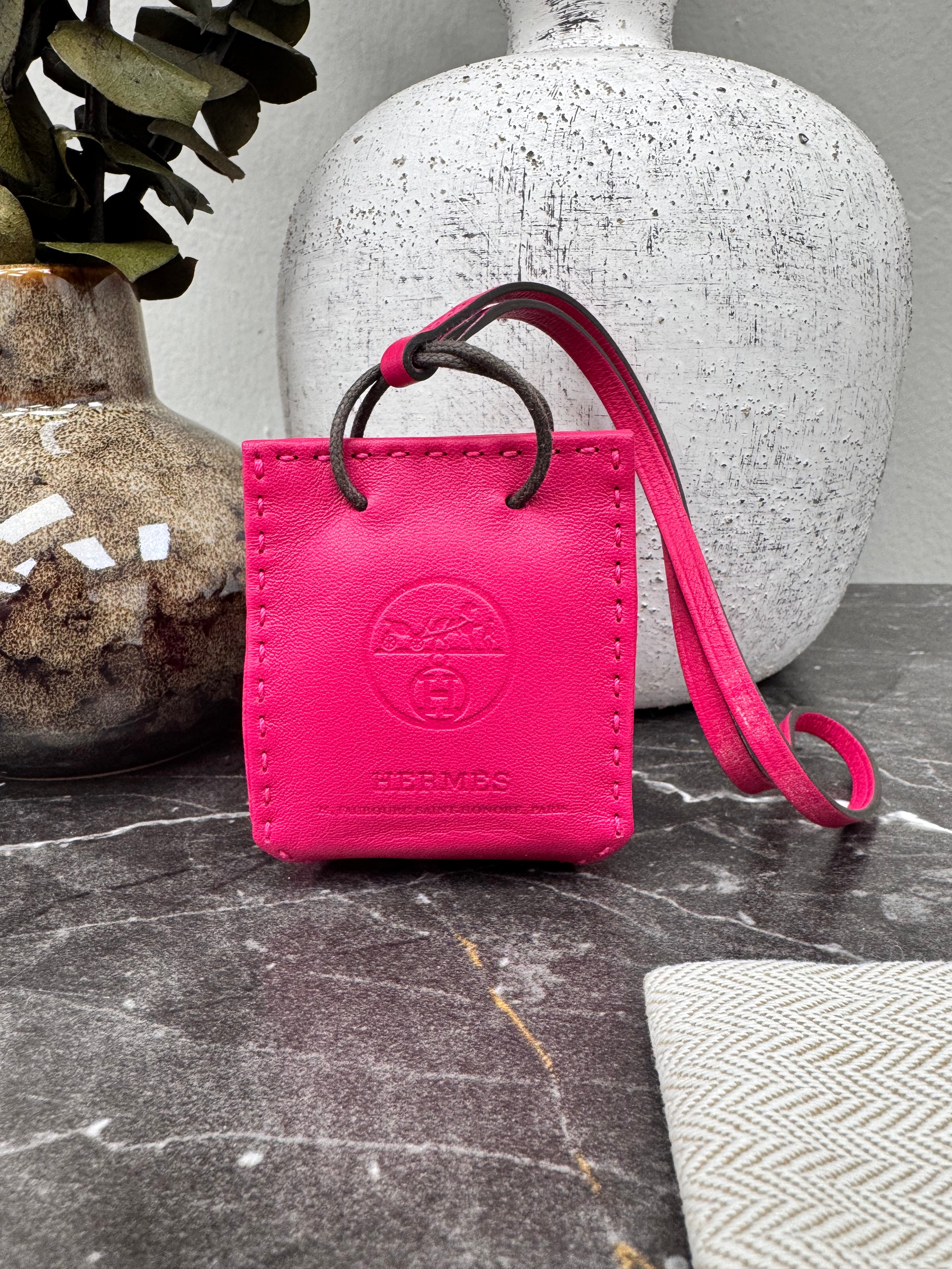 Hermes Rose Mexico Leather Sac Shopping Bag Charm