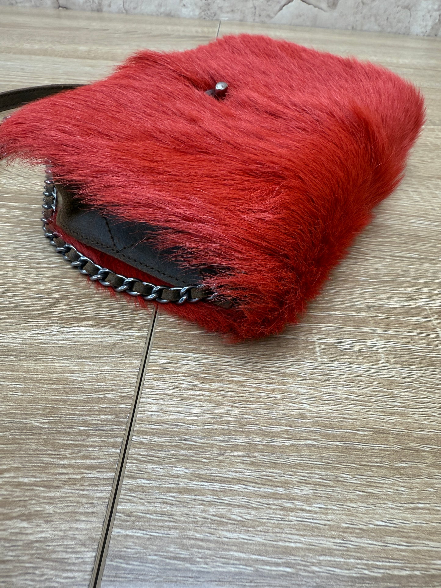 Chanel Red Goat Hair Wallet On Chain