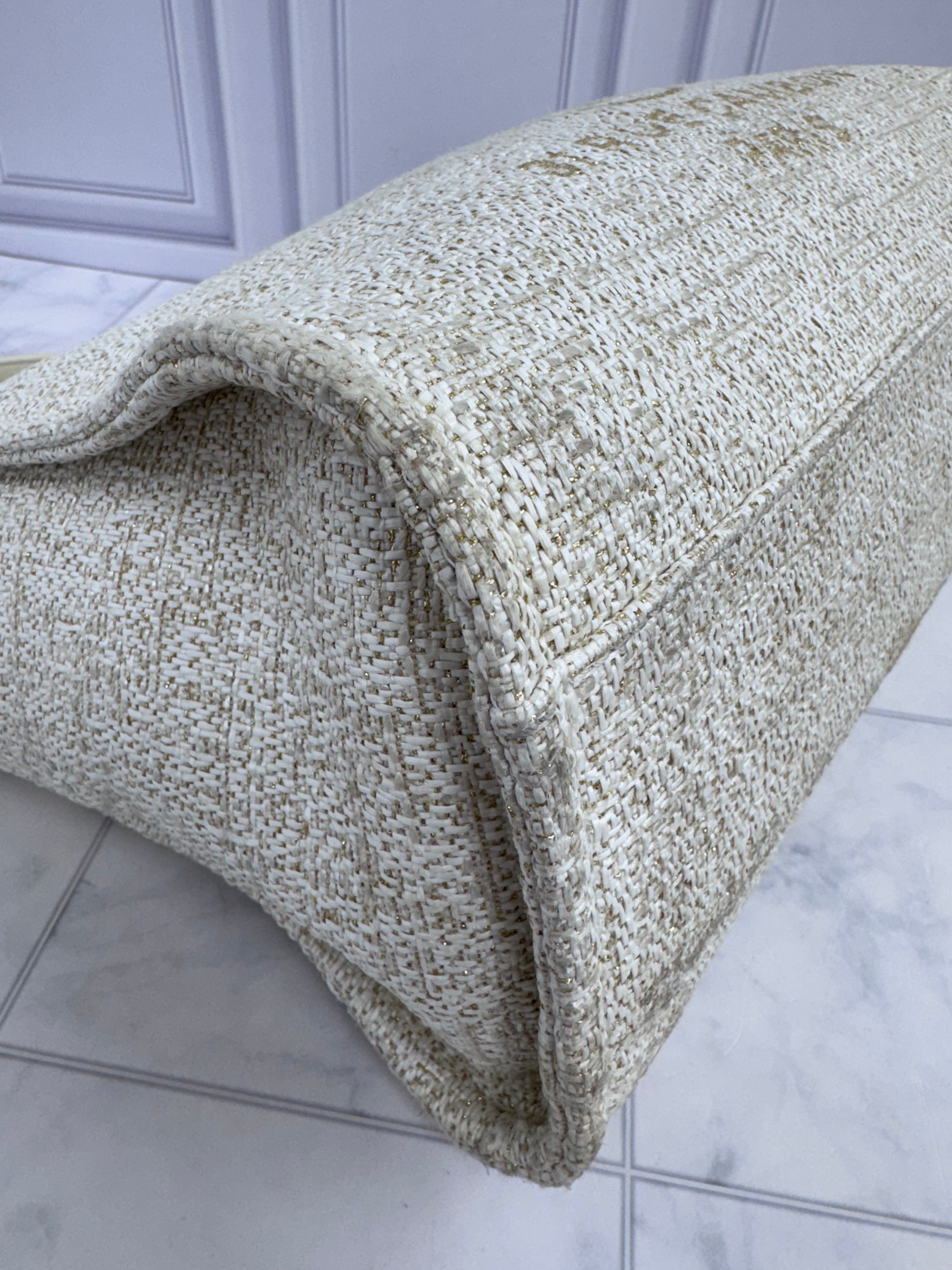 Chanel Ivory Tweed Deauville Small Shopping Tote Bag