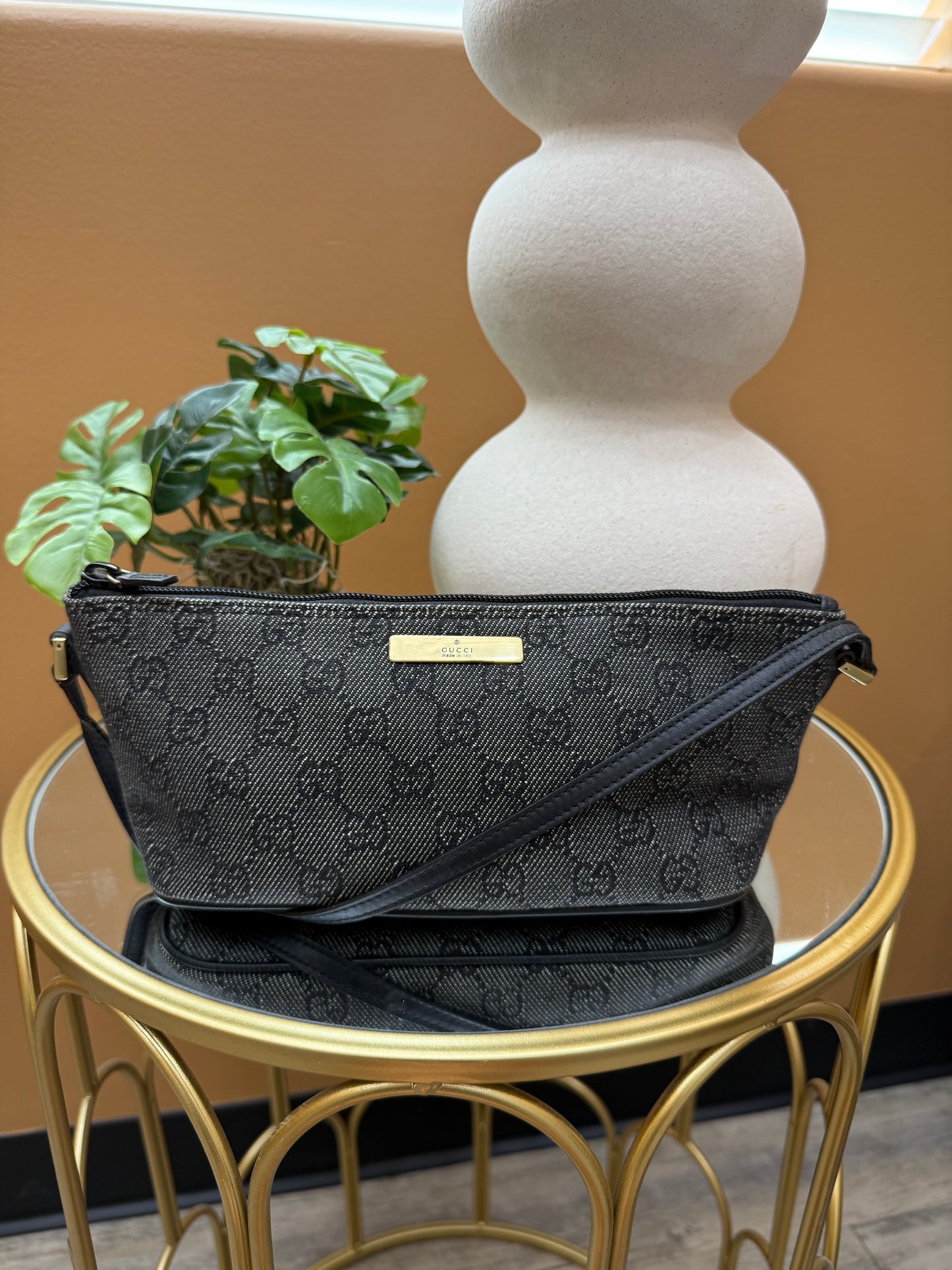 Gucci Black GG Canvas & Leather Pouch