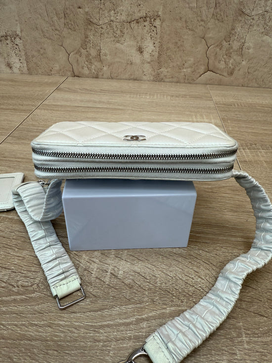 LIKE NEW Chanel White Iridescent Calfskin Leather Coco Belt Bag