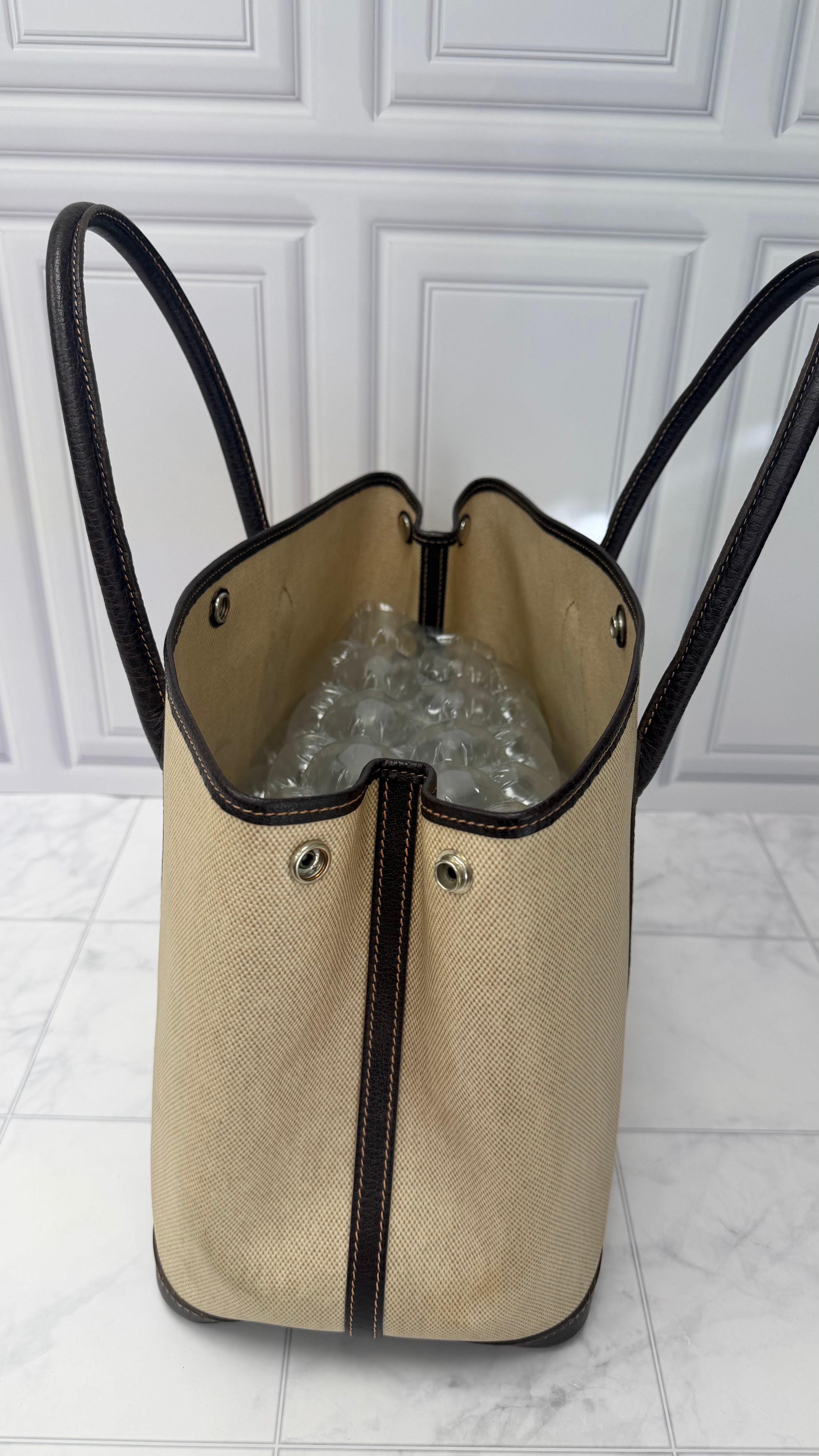 *DONS DROP* Hermes Beige & Brown Toile Canvas Garden Party 36 Tote Bag