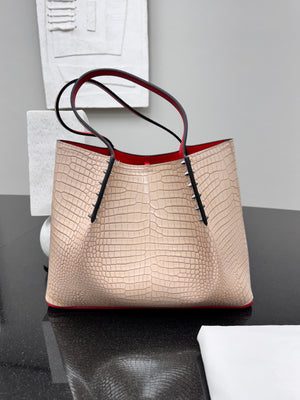 LIKE NEW - Christian Louboutin Beige Croc Embossed Leather Cabarock Tote Bag