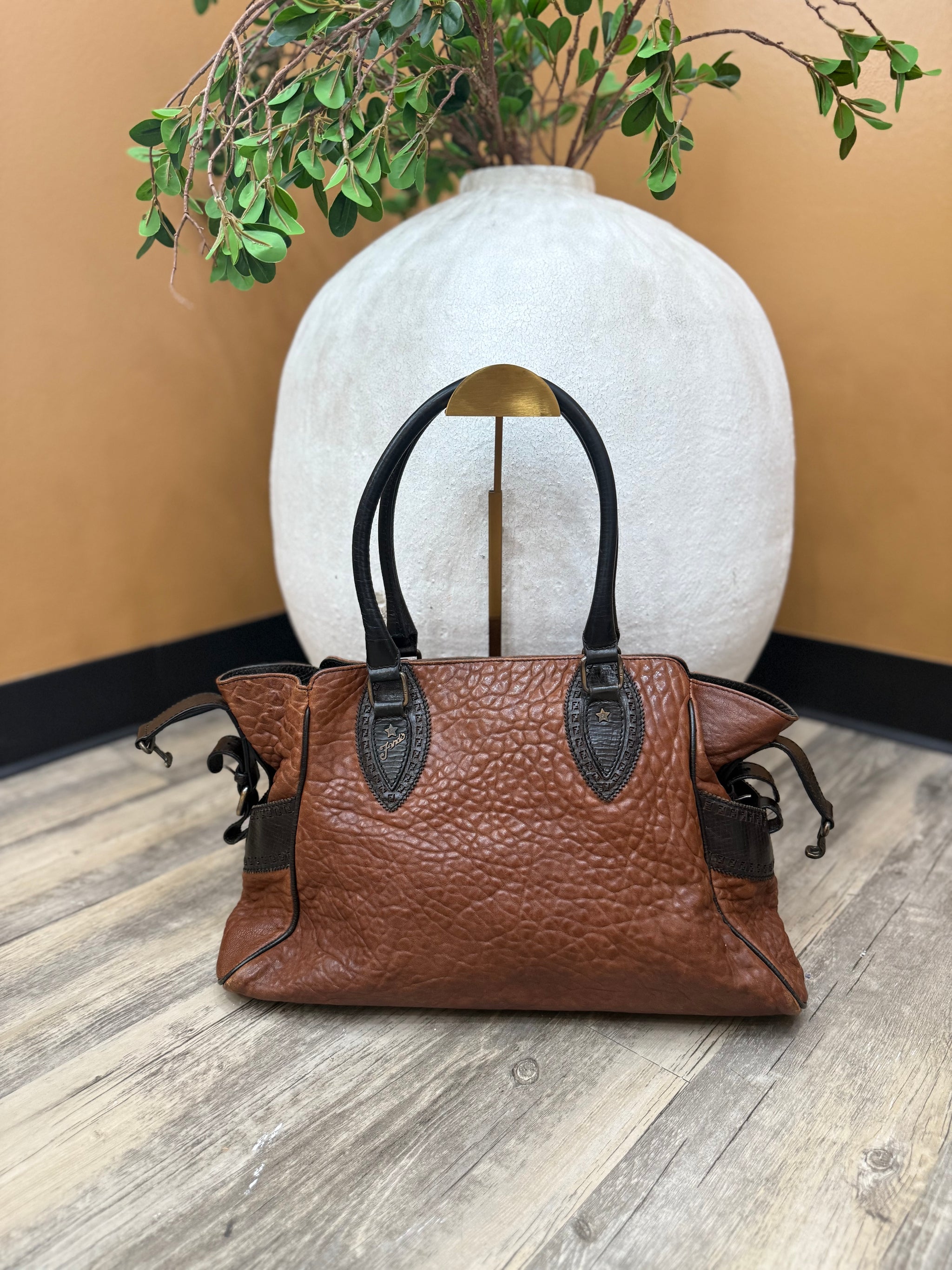Fendi Brown Leather Etniko Shoulder Bag