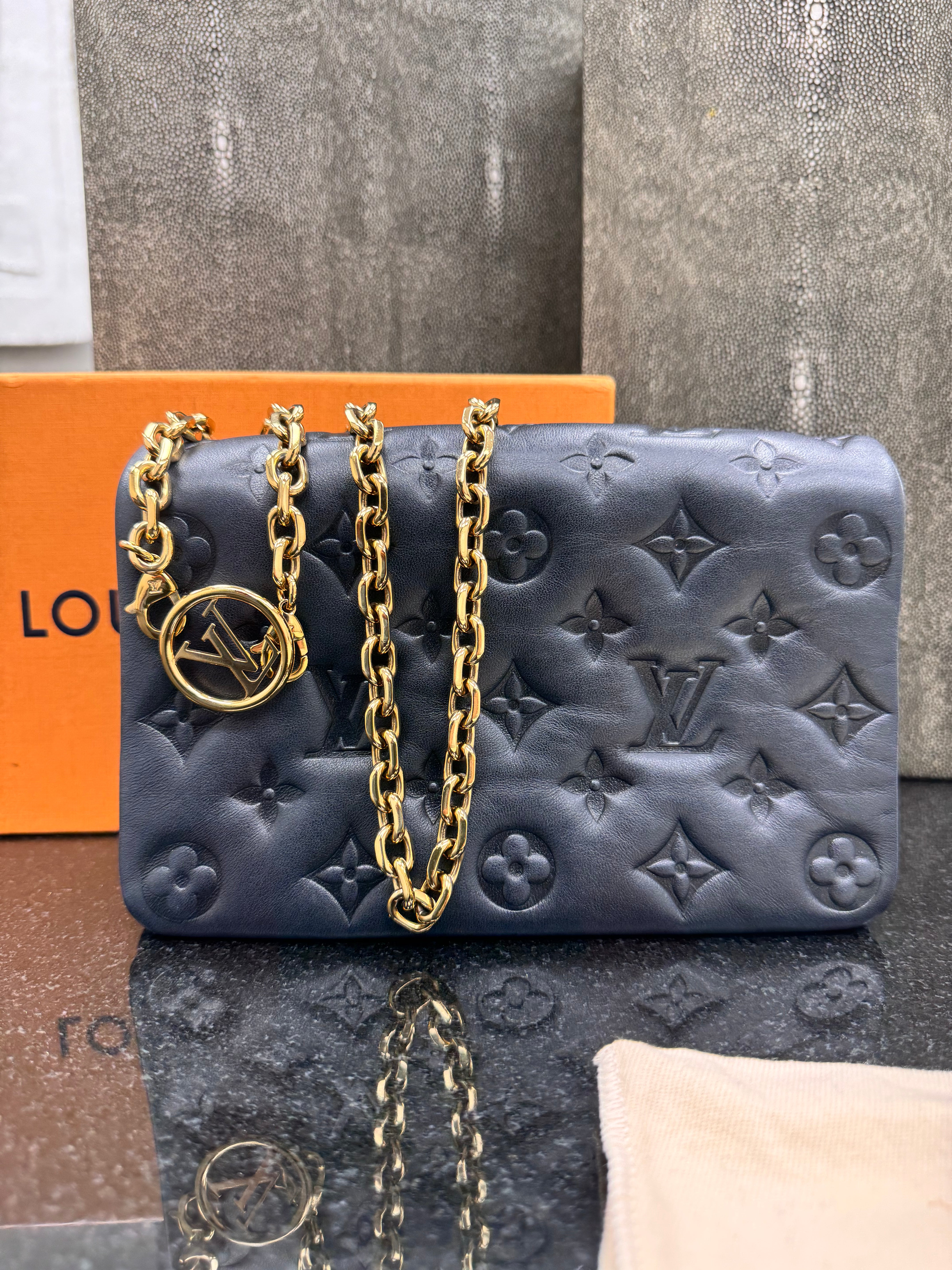 Louis Vuitton Black Monogram Embossed Lambskin Pochette Coussin