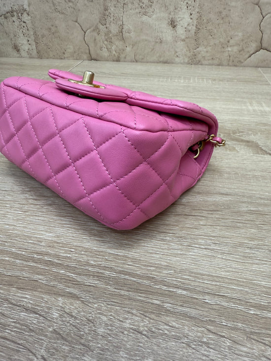 LIKE NEW- Chanel Pink Quilted Lambskin Mini Square Pearl Crush Flap Bag