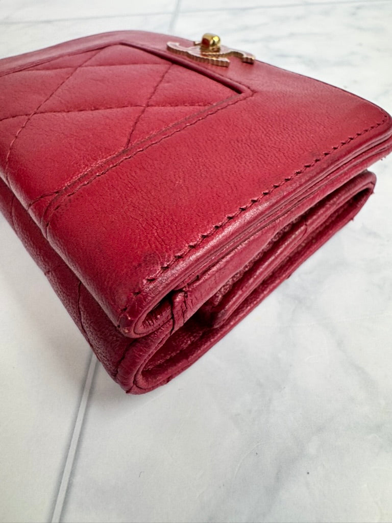 Chanel Rose Diamond Quilted Leather Mademoiselle Compact Wallet