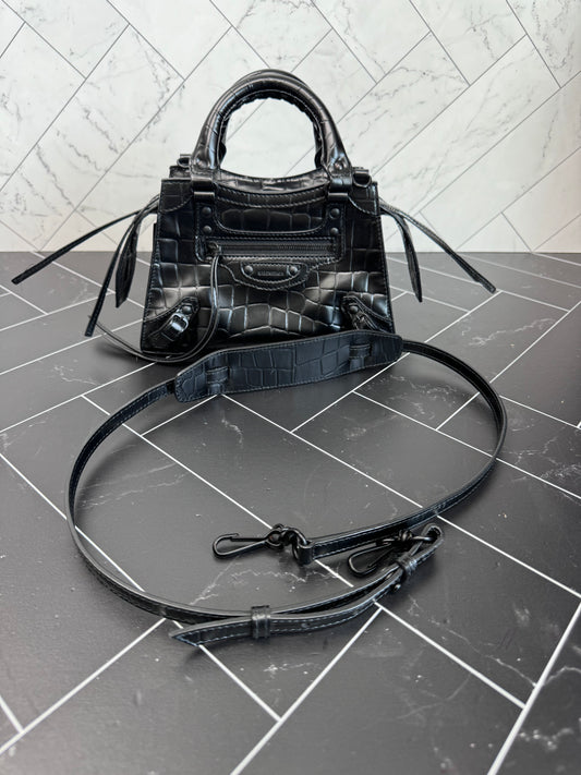 Balenciaga Black Mini Croc 2Way Bag