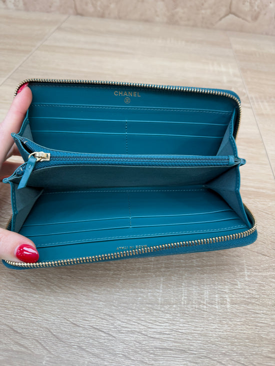 Chanel Teal Lambskin 19 Zippy Wallet