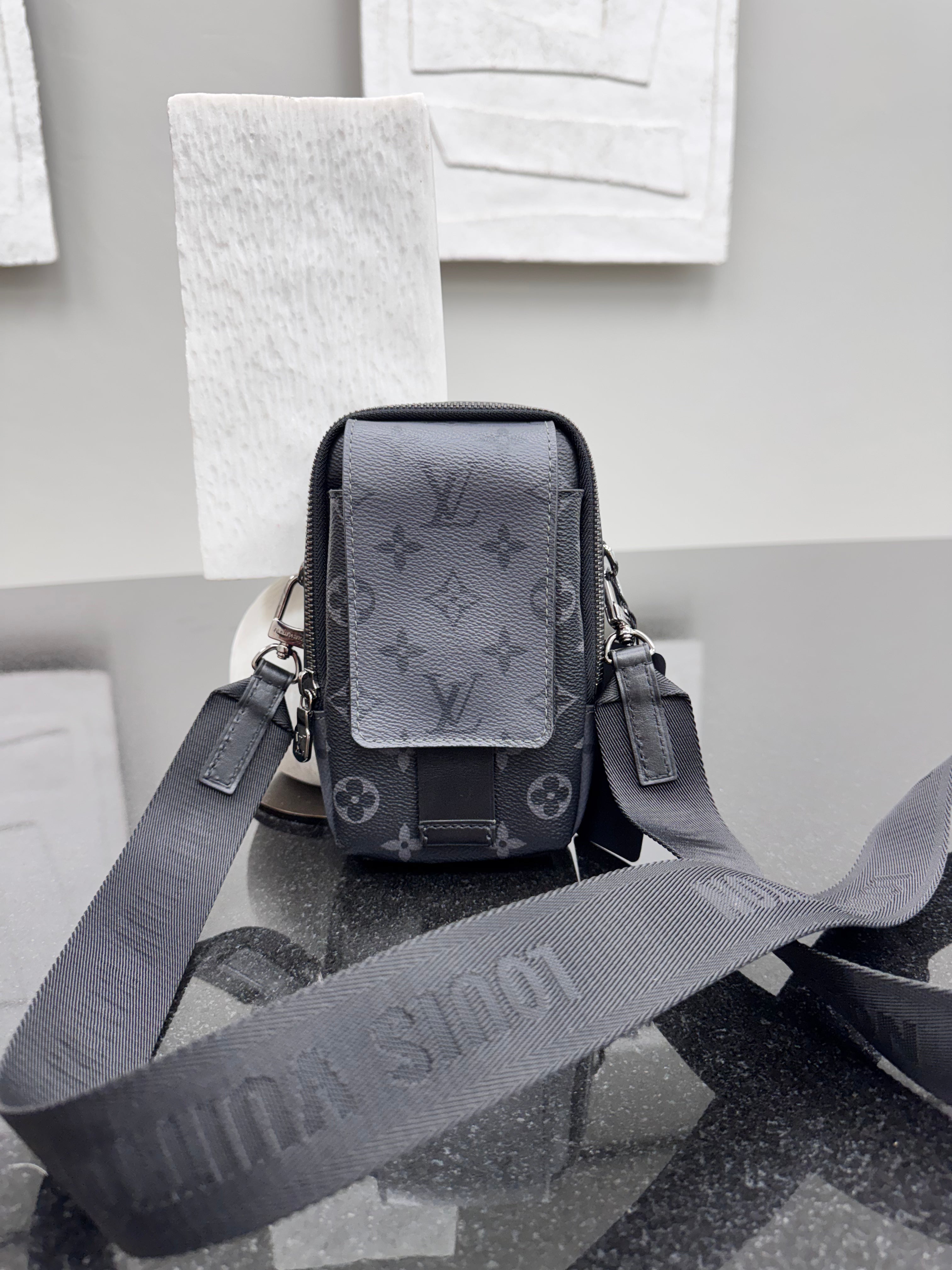 LIKE NEW  - Louis Vuitton Reverse Monogram Eclipse Canvas Double Phone Pouch NM