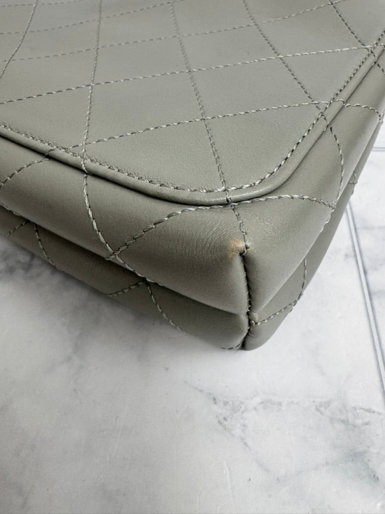 Chanel Grey Diamond Quilted CC Double Pocket Top Handle Bag