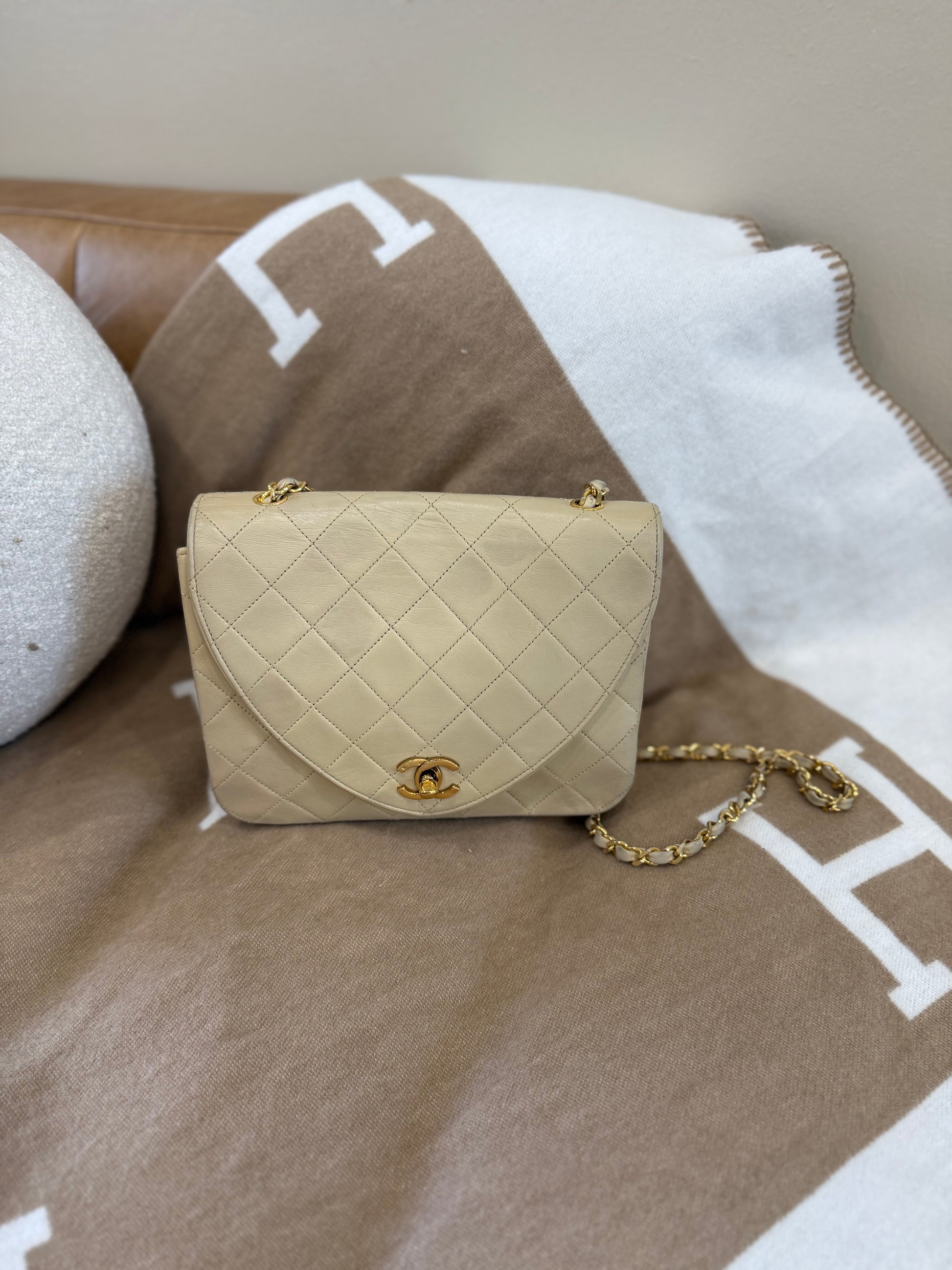 Chanel Beige Lambskin Flap Bag