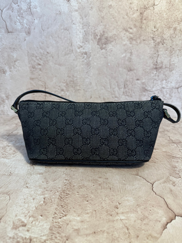 Gucci Black GG Canvas & Leather Pouch