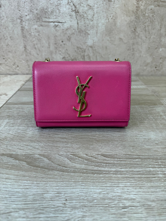 Saint Laurent YSL Hot Pink Pebbled Leather Kate Crossbody Bag