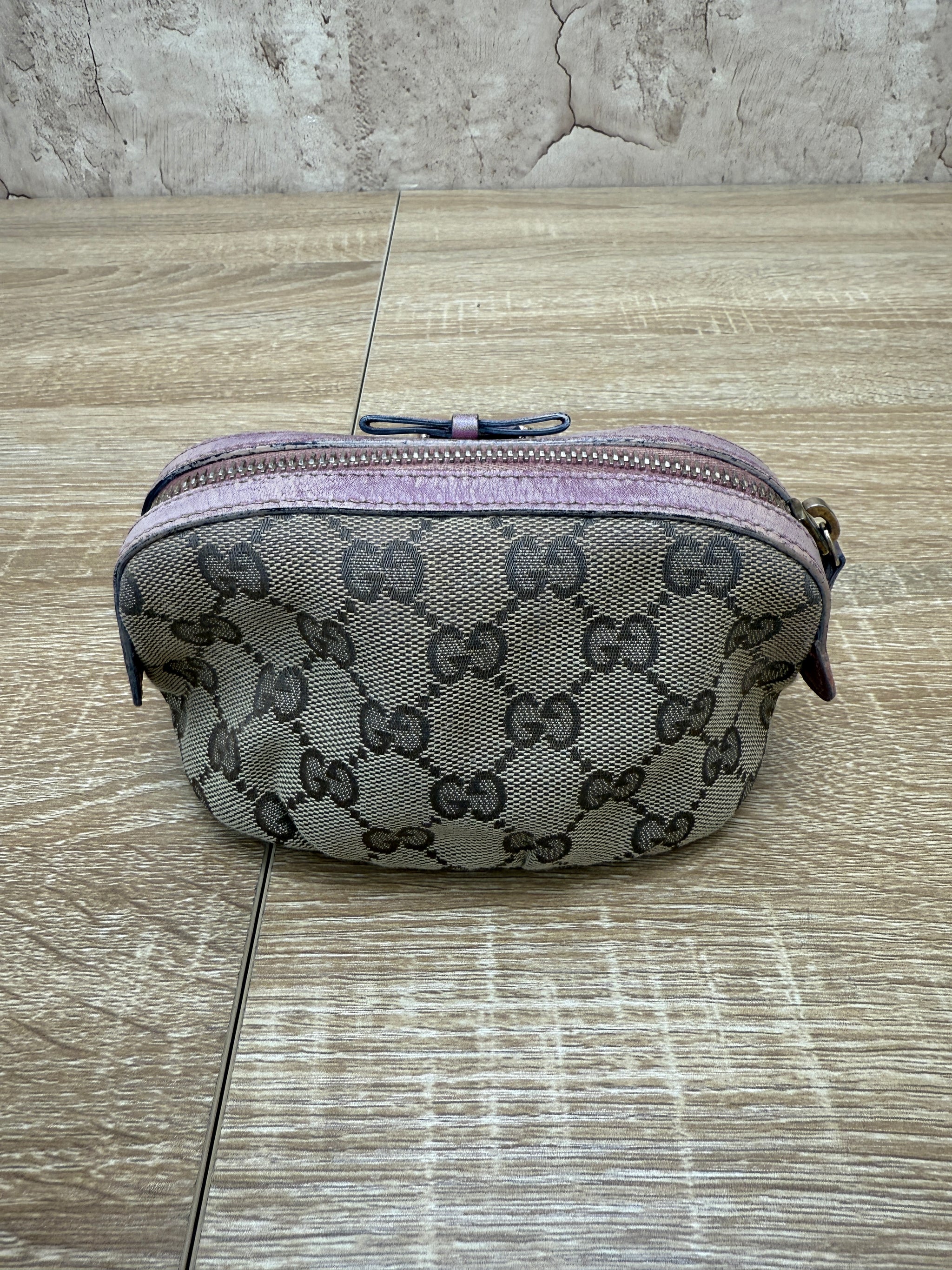 Gucci Canvas & Mauve Leather Cosmetic Pouch