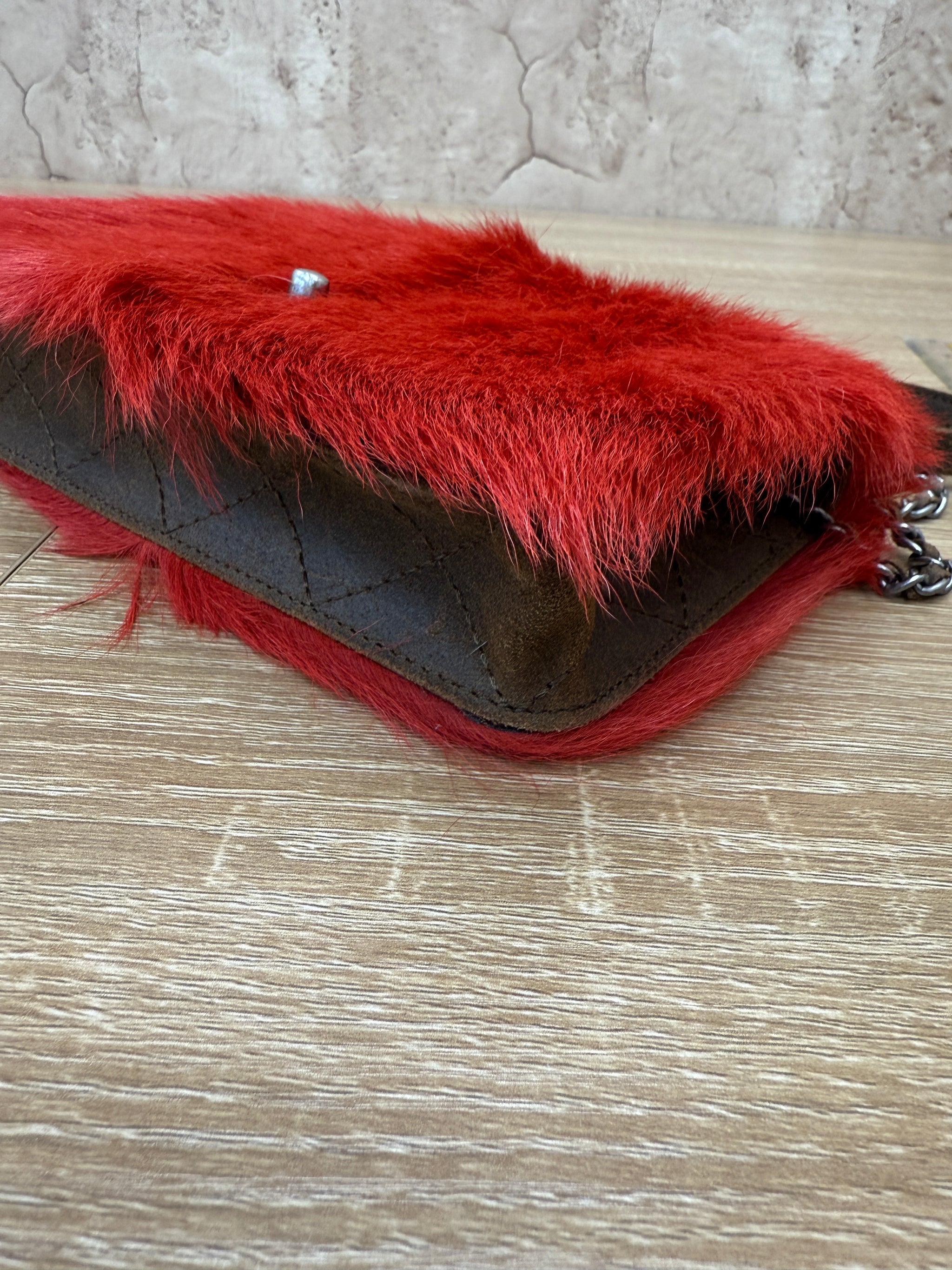 Chanel Red Goat Hair Wallet On Chain