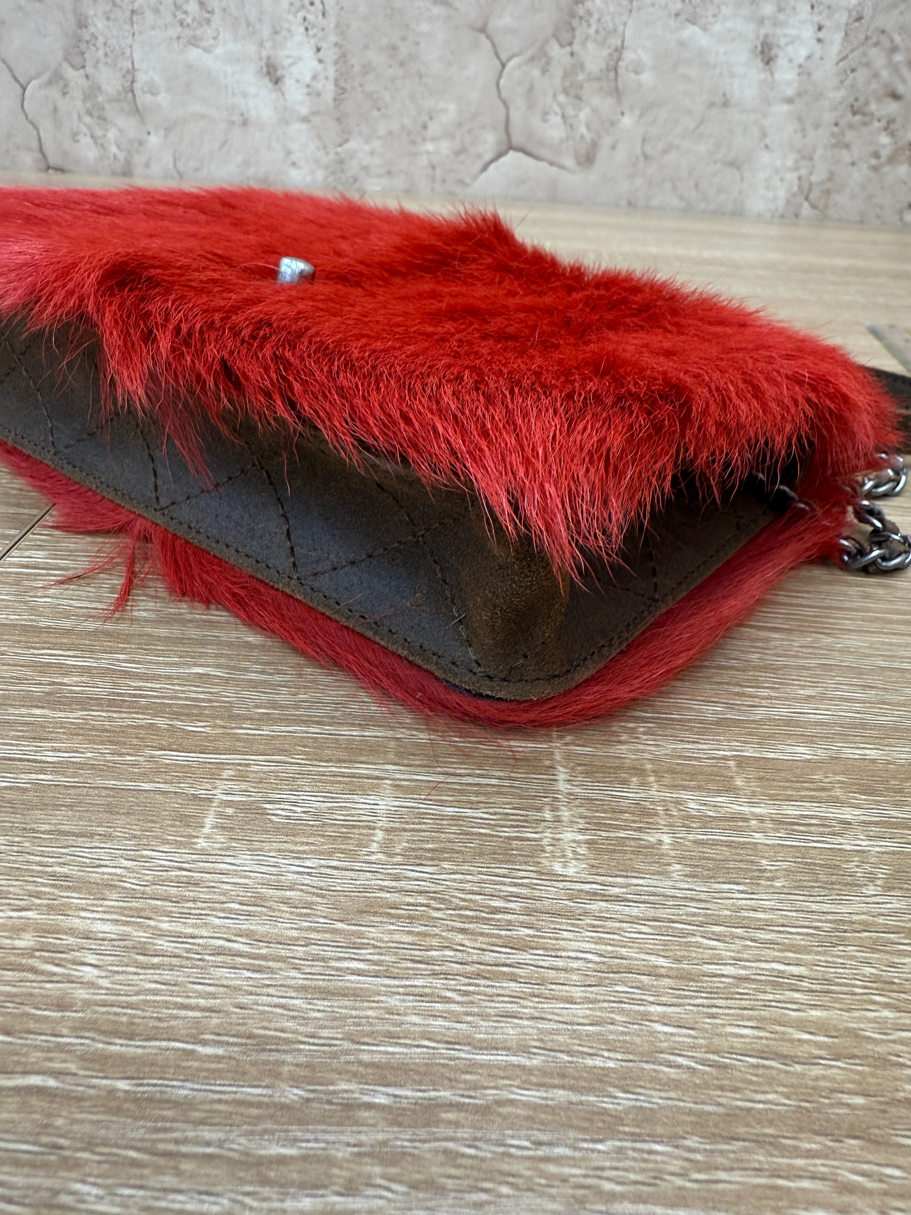 Chanel Red Goat Hair Wallet On Chain