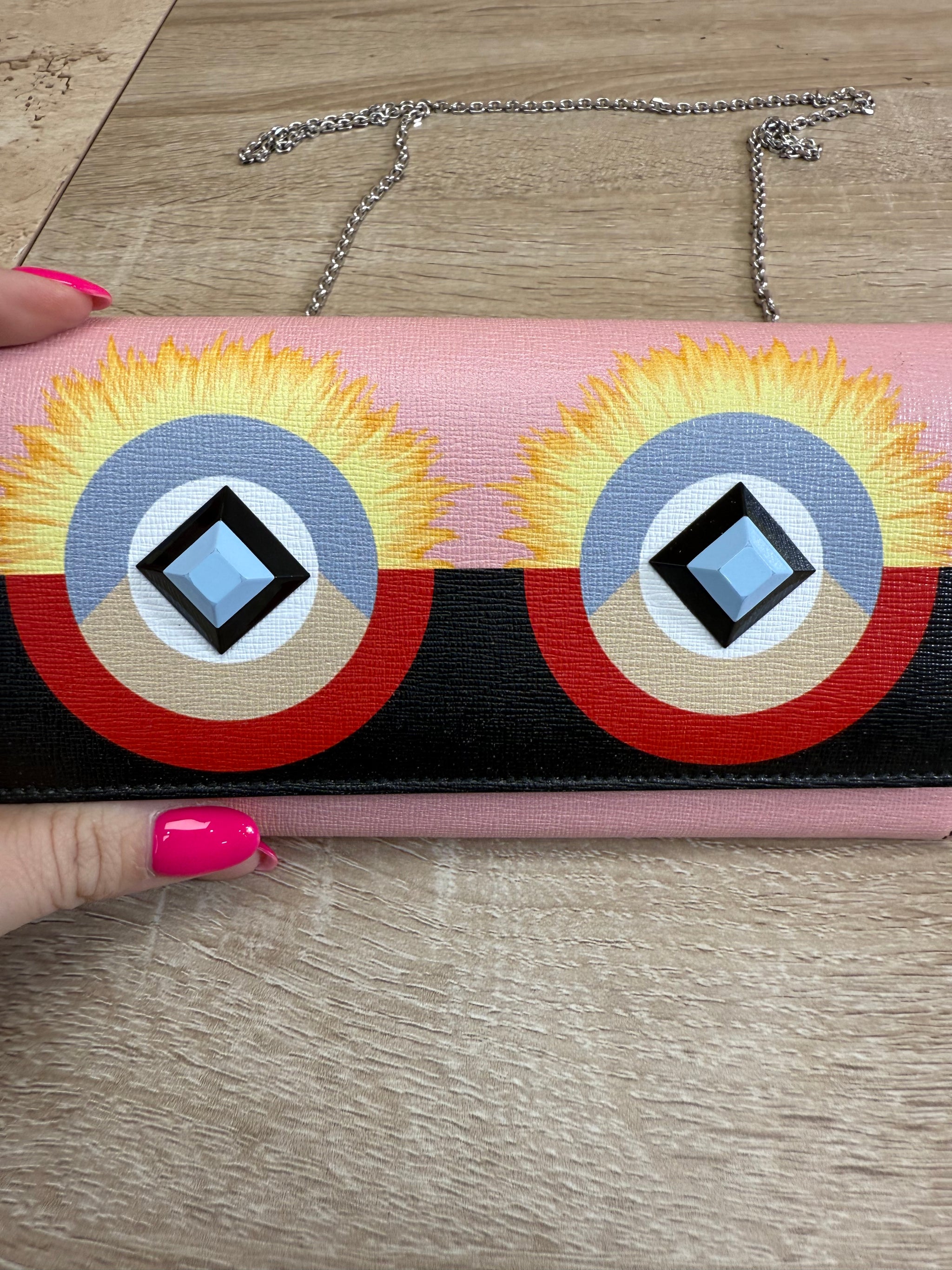 Fendi Multicolore Leather Hypnoteyes Studded Wallet on a Chain Crossbody