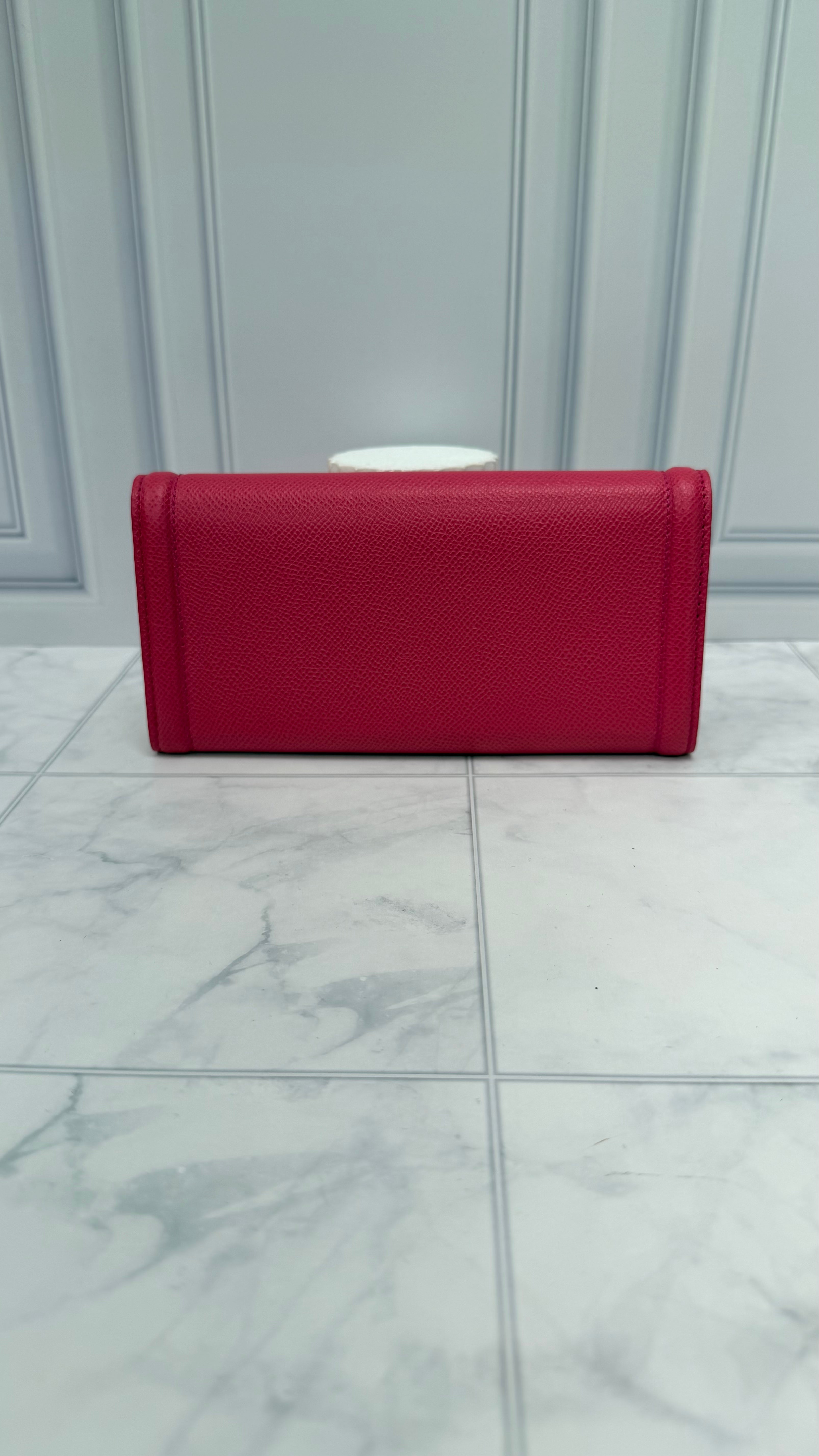 Salvatore Ferragamo Pink Pebbled Leather Bow Long Wallet w/ Card Holder