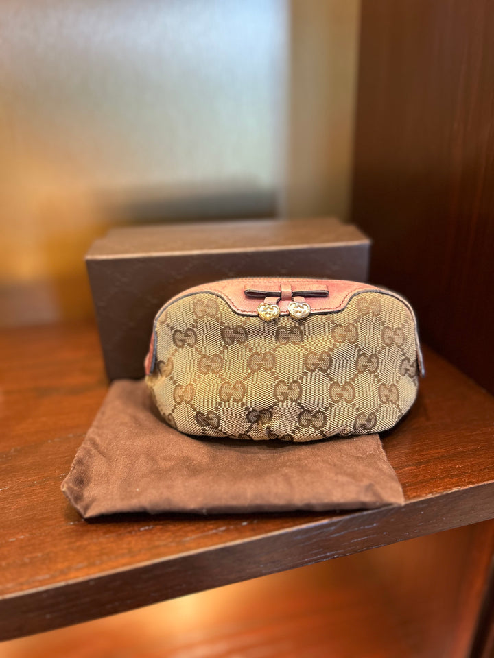 Gucci Canvas & Mauve Leather Cosmetic Pouch