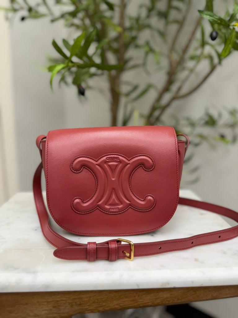 Celine Rusty Rose Smooth Calfskin Cuir Triomphe Folco Bag