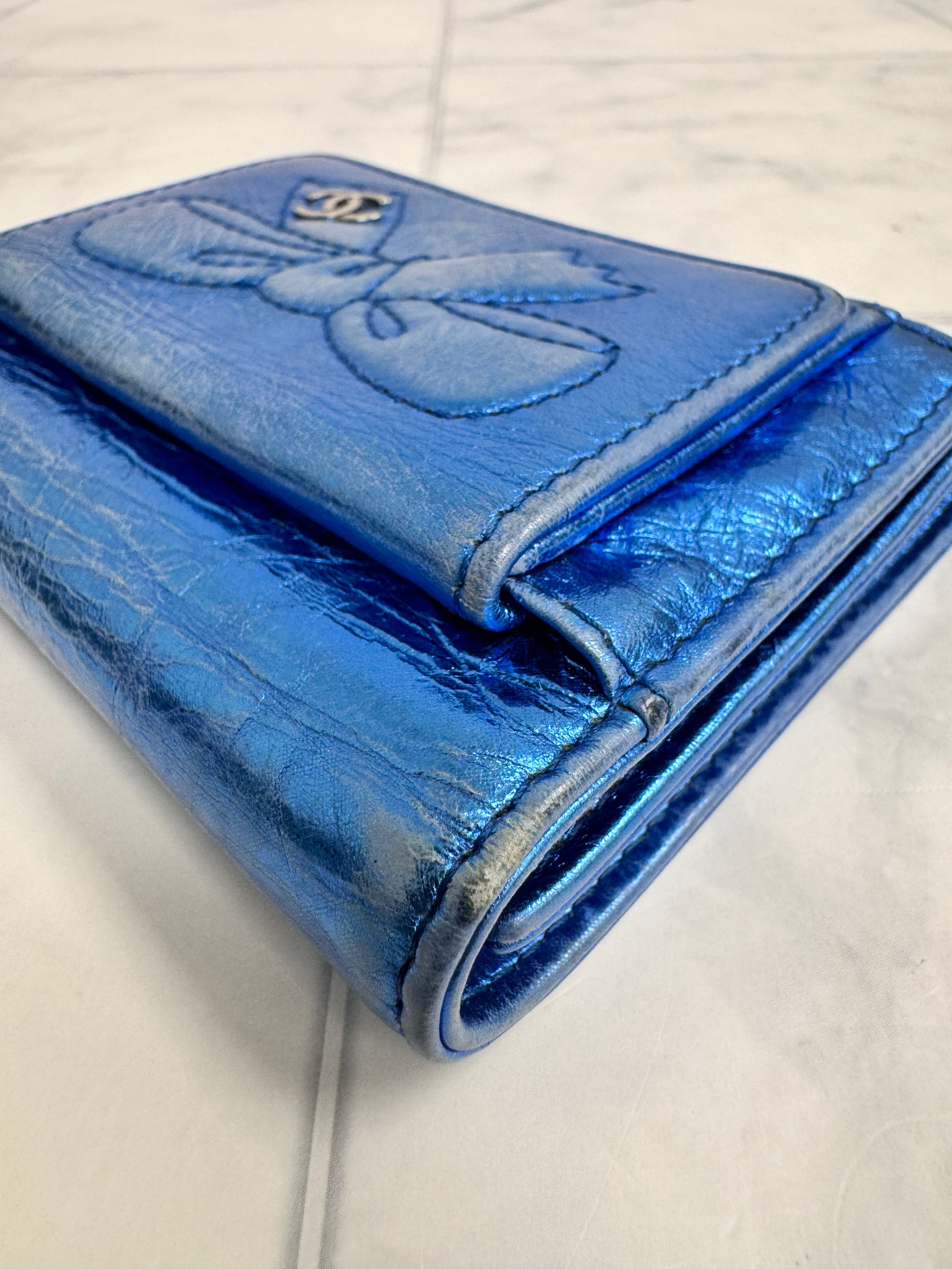 Chanel Metallic Blue Ribbon Compact Wallet